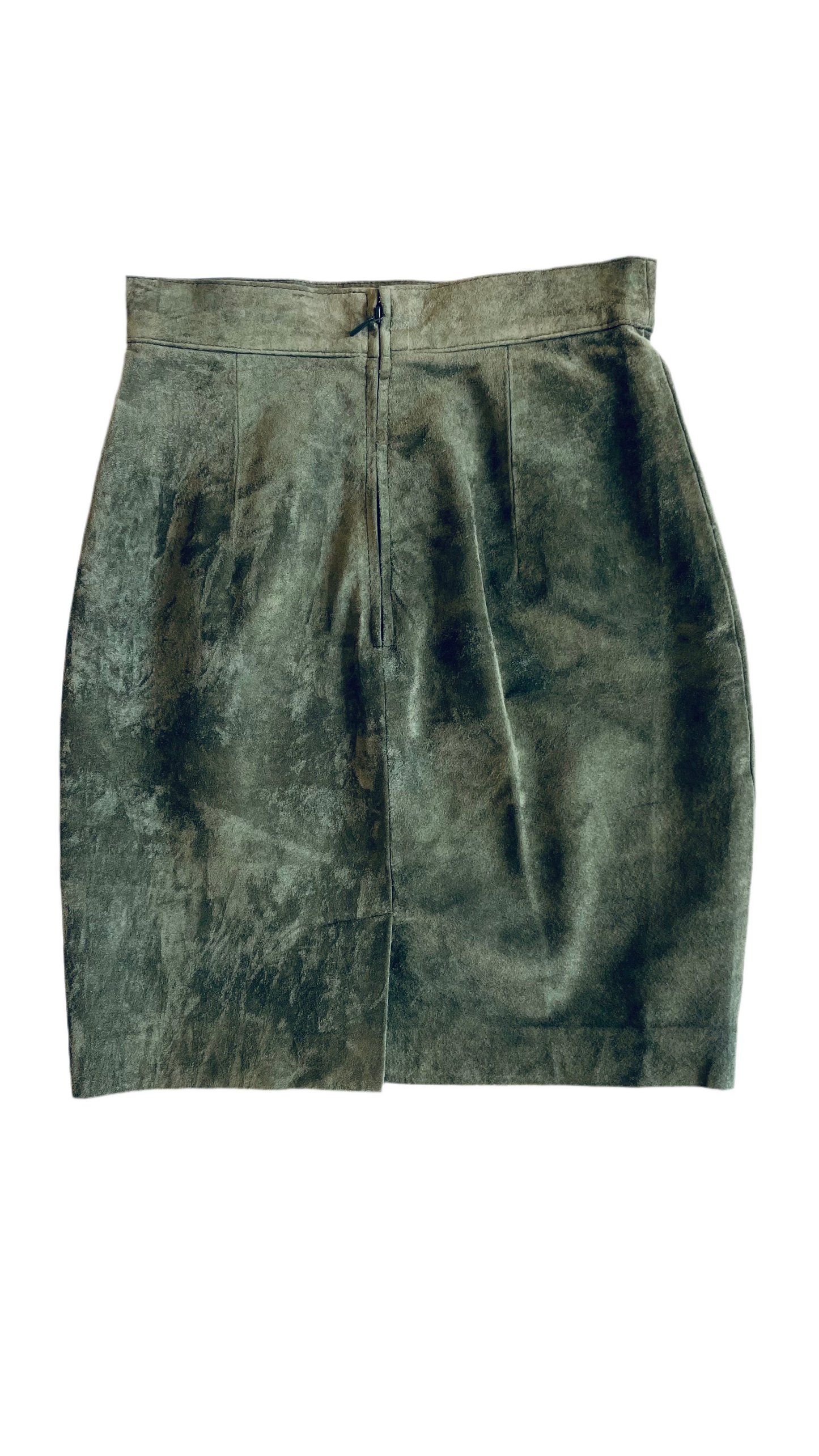 Vintage 90s UNITED COLORS OF BENETTON green suede mini skirt - Size XS