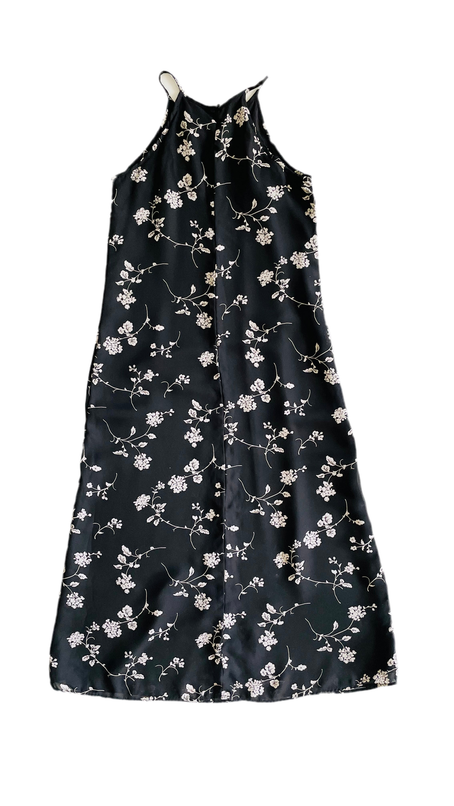 Vintage 90s black & white floral print halter maxi dress - Size 10 / M