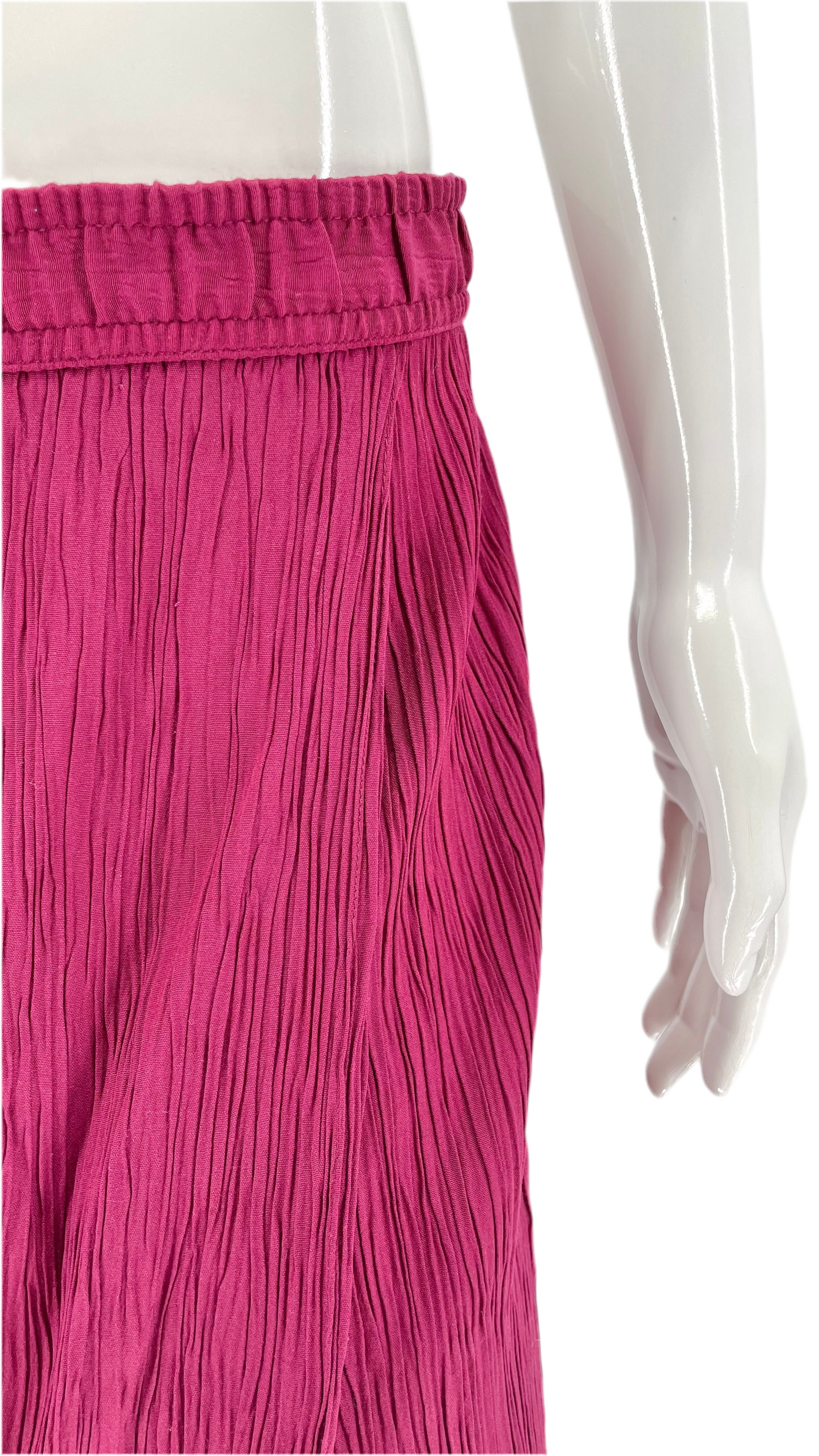 Vintage 90s fuchsia pleated calf length skirt - Size L/XL