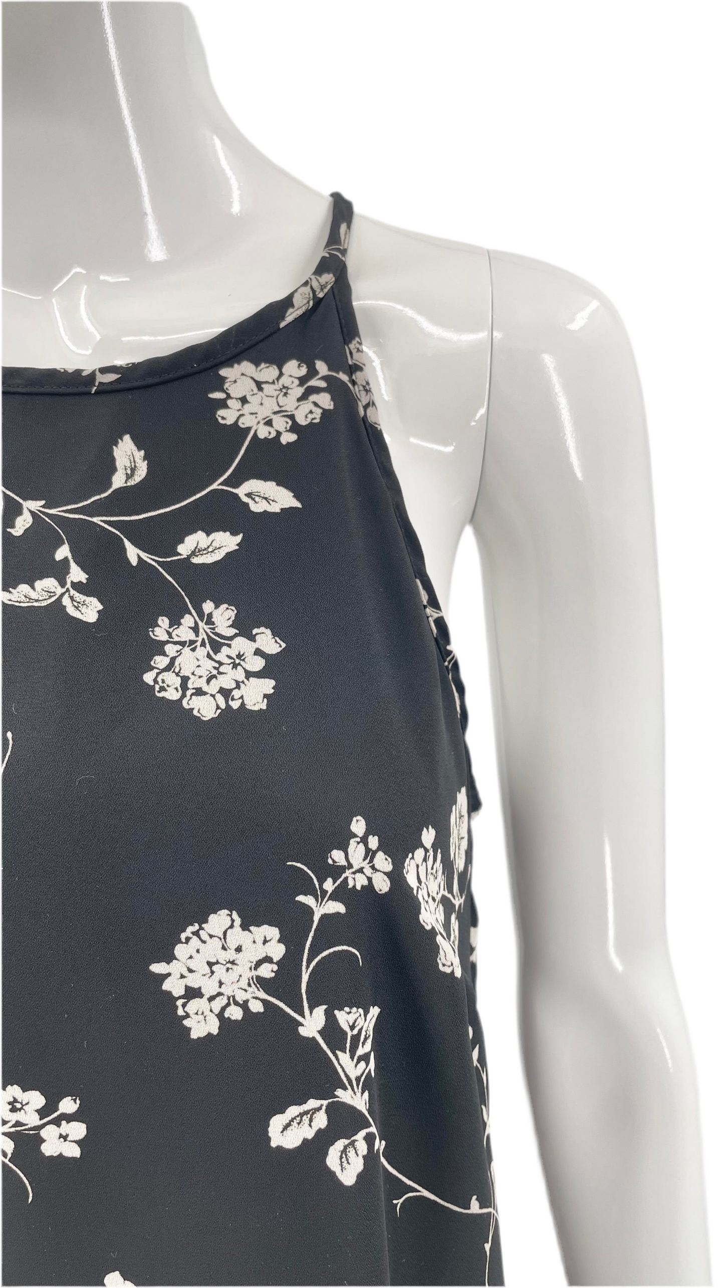 Vintage 90s black & white floral print halter maxi dress - Size 10 / M