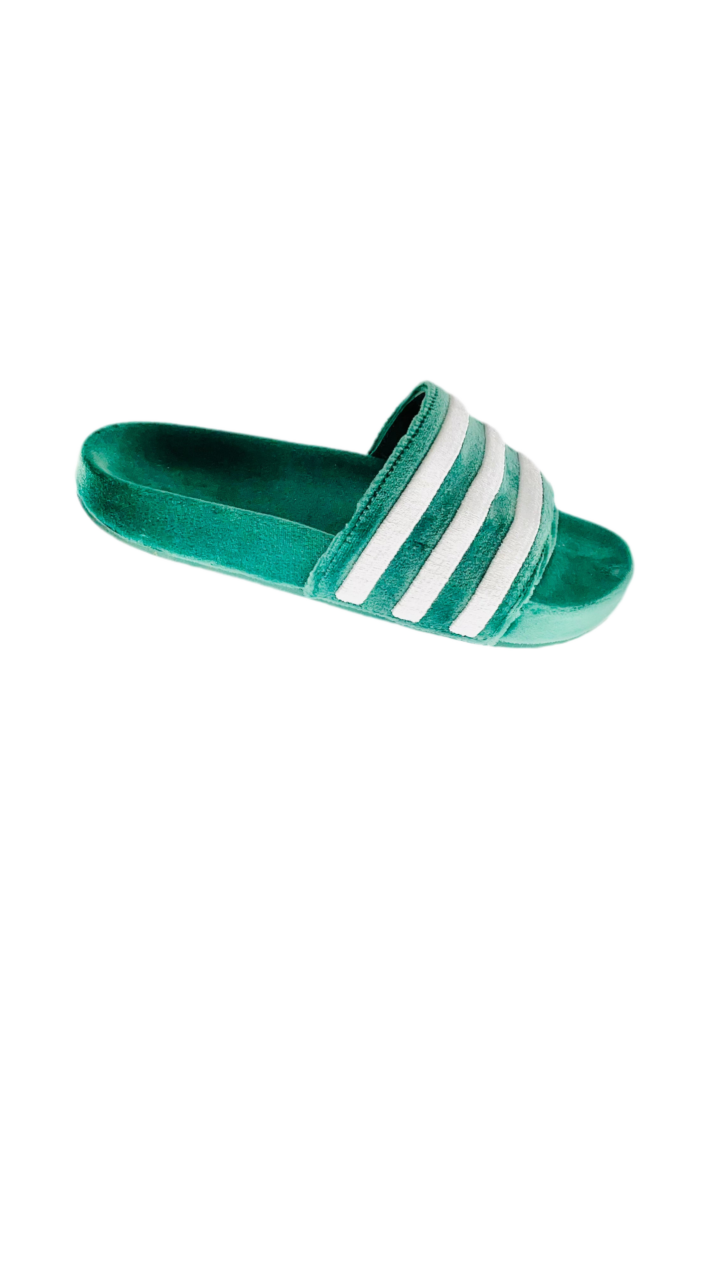 Pre-Loved green velvet ADIDAS adilette slides - Size 7