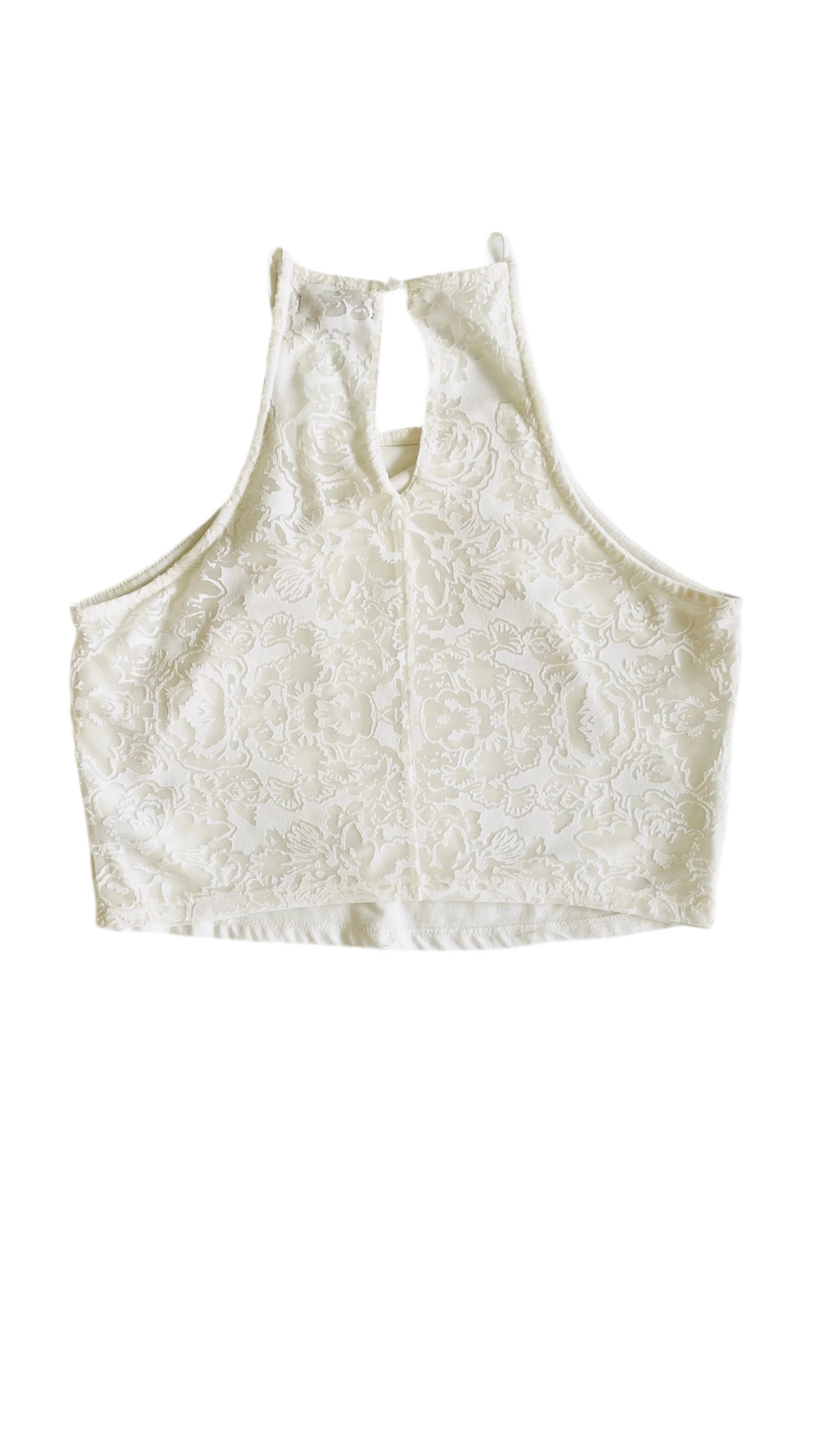 Pre-Loved white floral halter crop top - Size L
