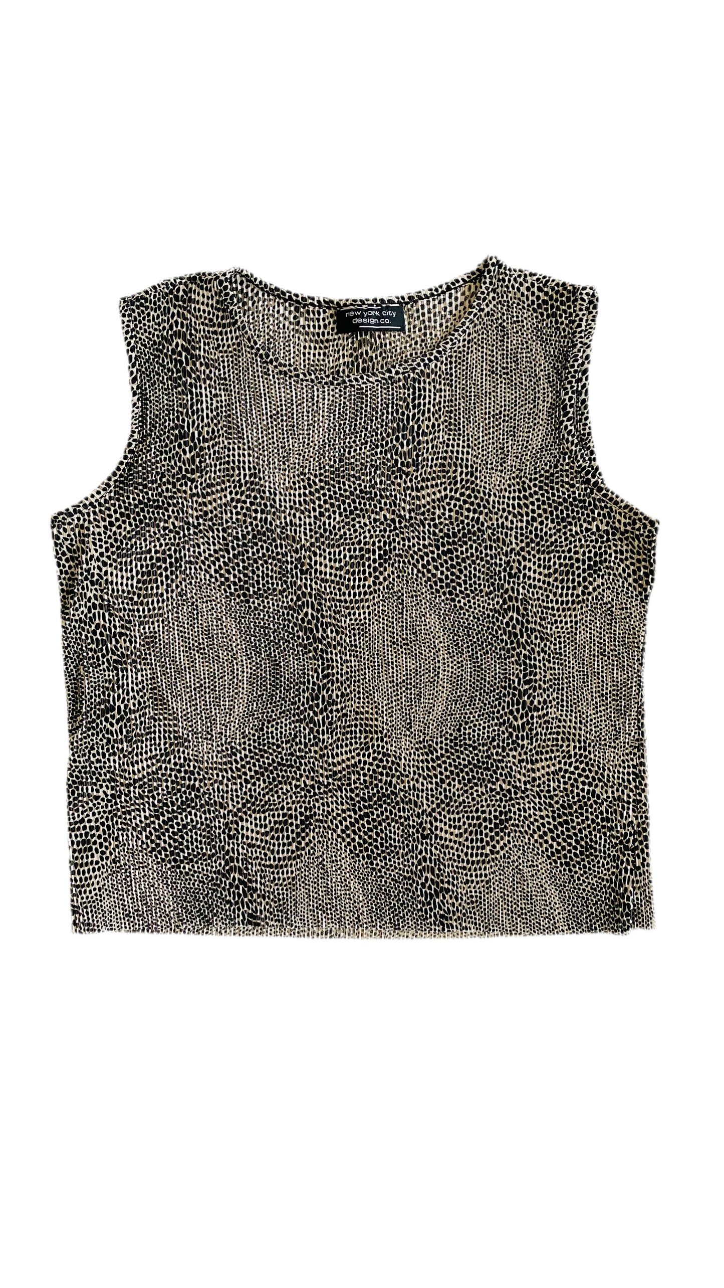Vintage 90s pleated black & cream abstract dot print tank - Size M