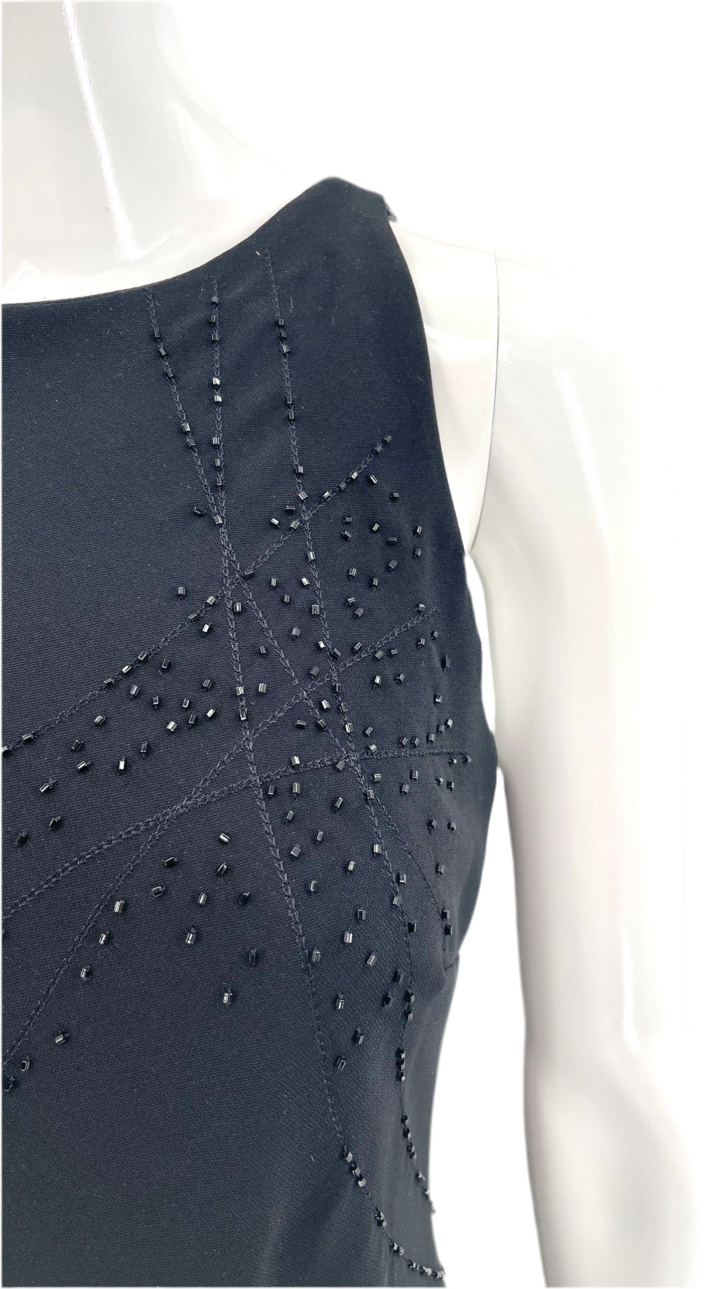 Vintage 90s beaded black evening wear maxi tank dress - Size 8 / M