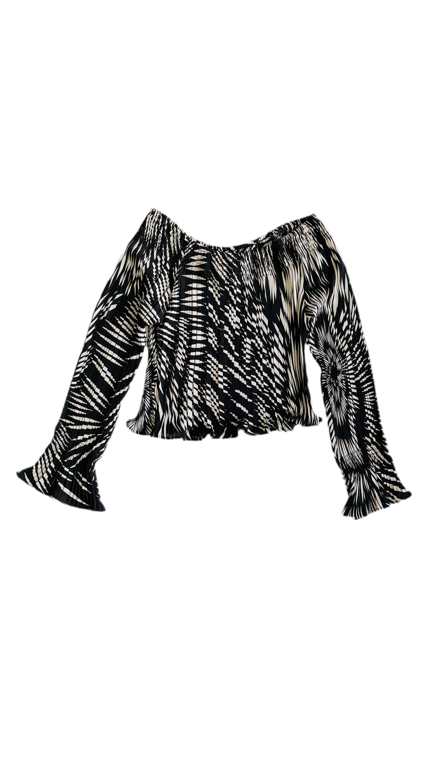 Vintage Y2K pleated psychedelic print off the shoulder top - Size M-XL
