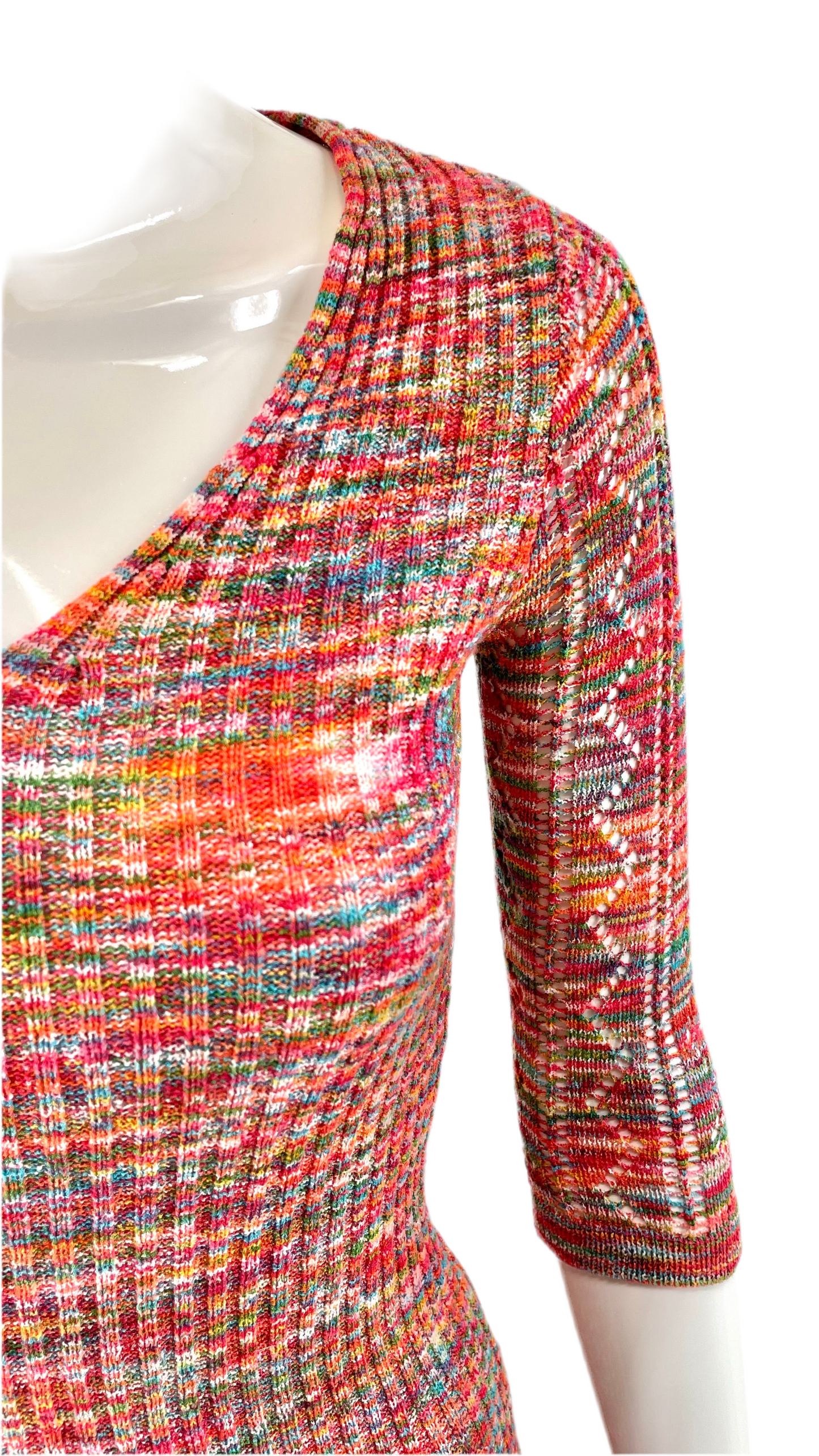 Pre-Loved multi colored knit bodycon mini dress - Size S