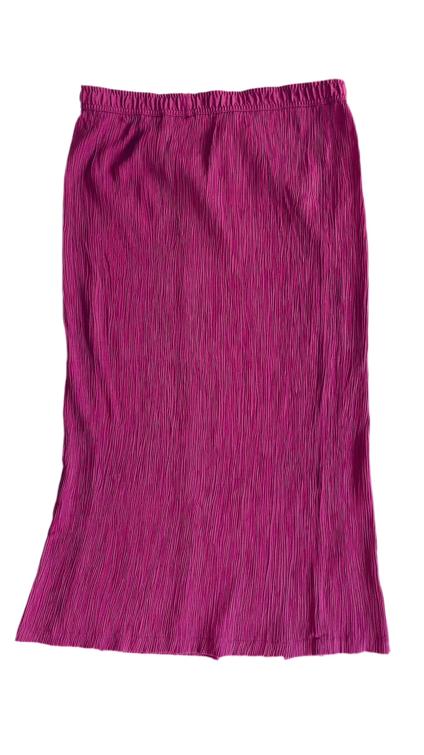 Vintage 90s fuchsia pleated calf length skirt - Size L/XL