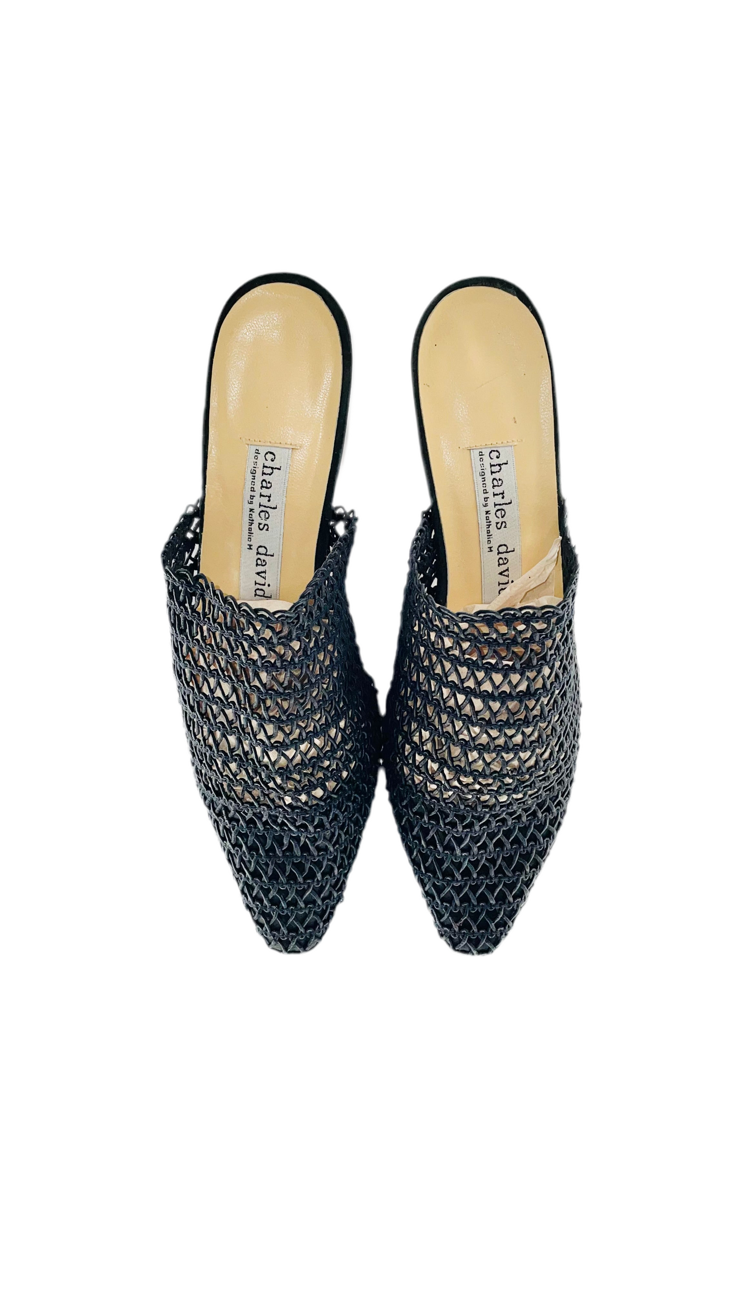 Vintage black woven mule slides - Size 7