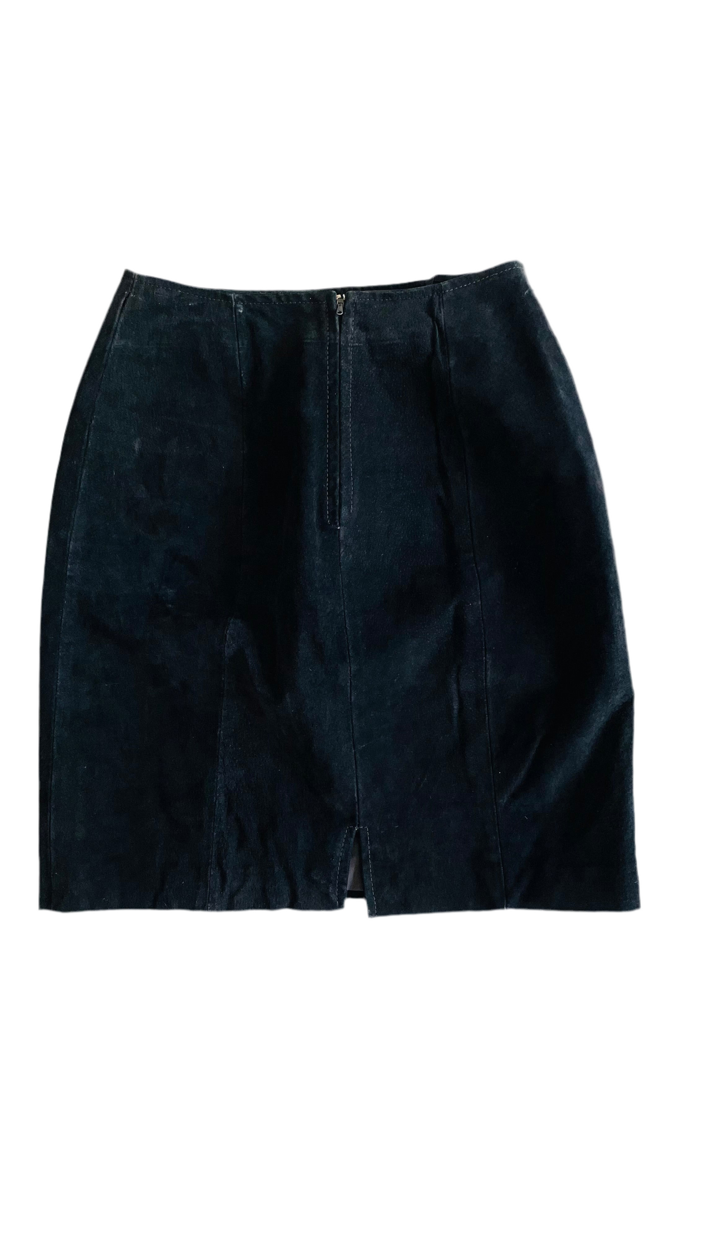 Vintage 90s black suede mini skirt - Size 6