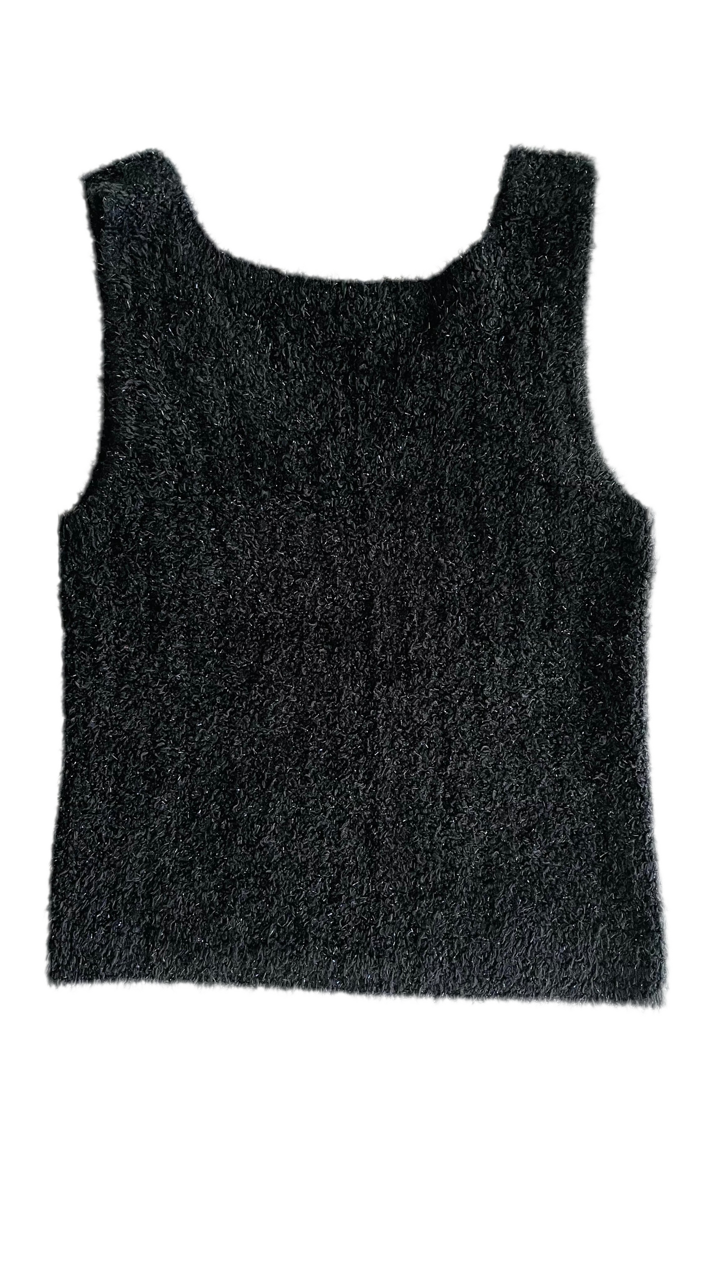 Pre-Loved black fuzzy knit tank with black glitter - Size 1 / S