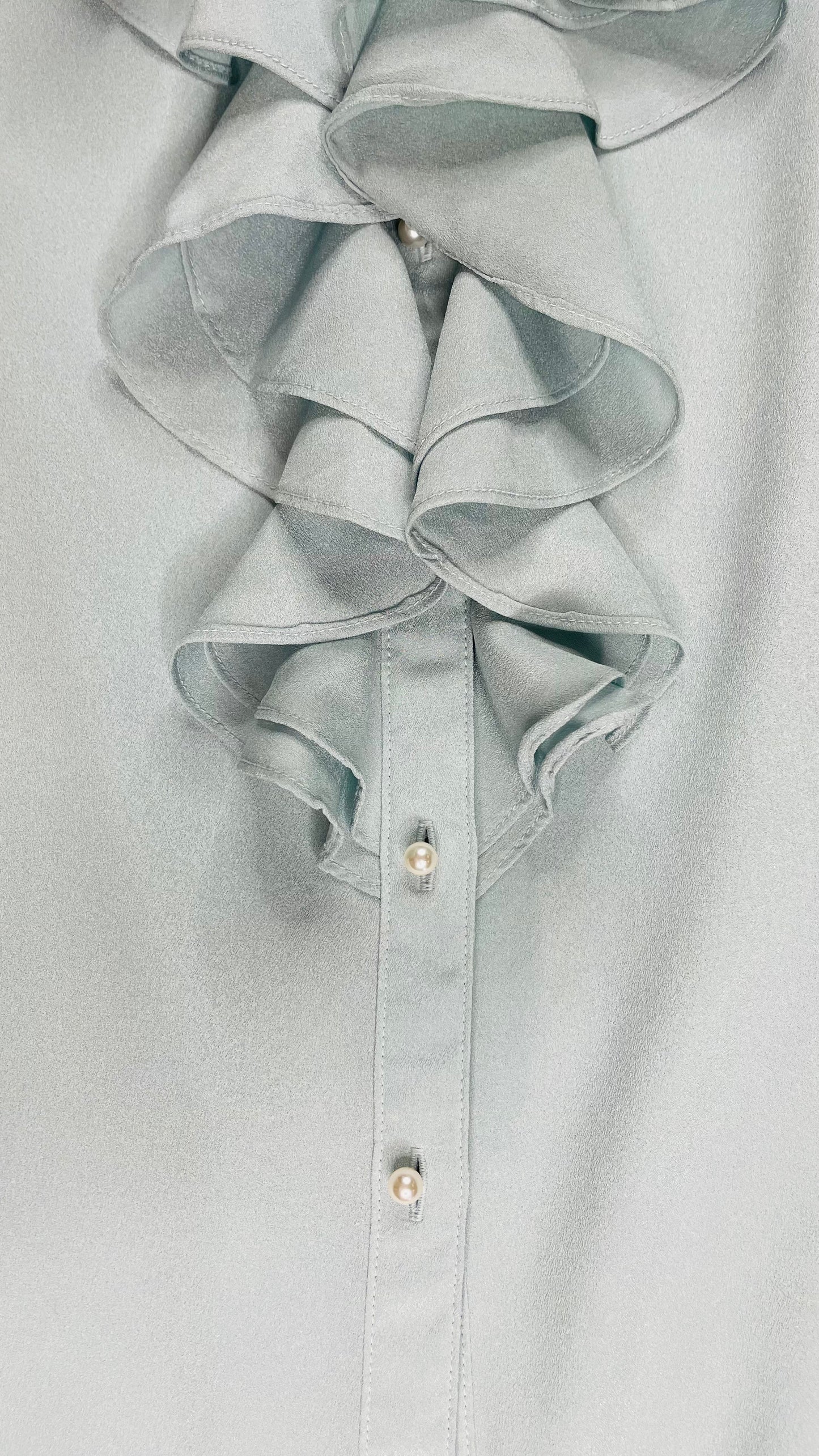 Vintage Y2K KARL LAGERFELD light blue ruffled long sleeve button up top - Size XL
