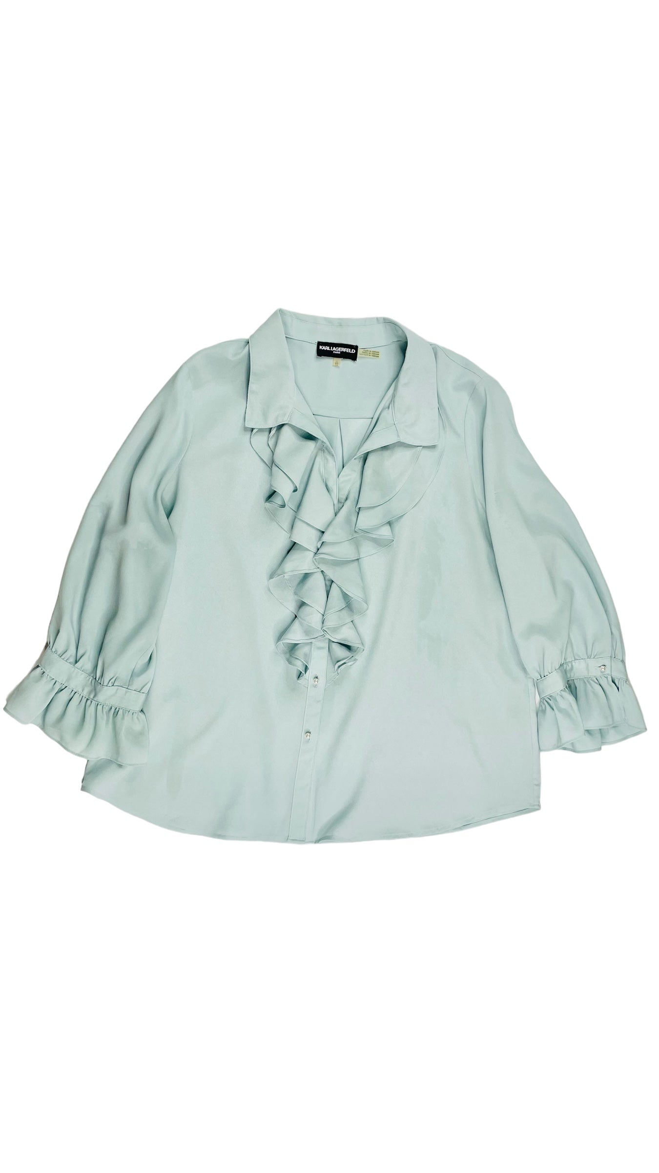 Vintage Y2K KARL LAGERFELD light blue ruffled long sleeve button up top - Size XL