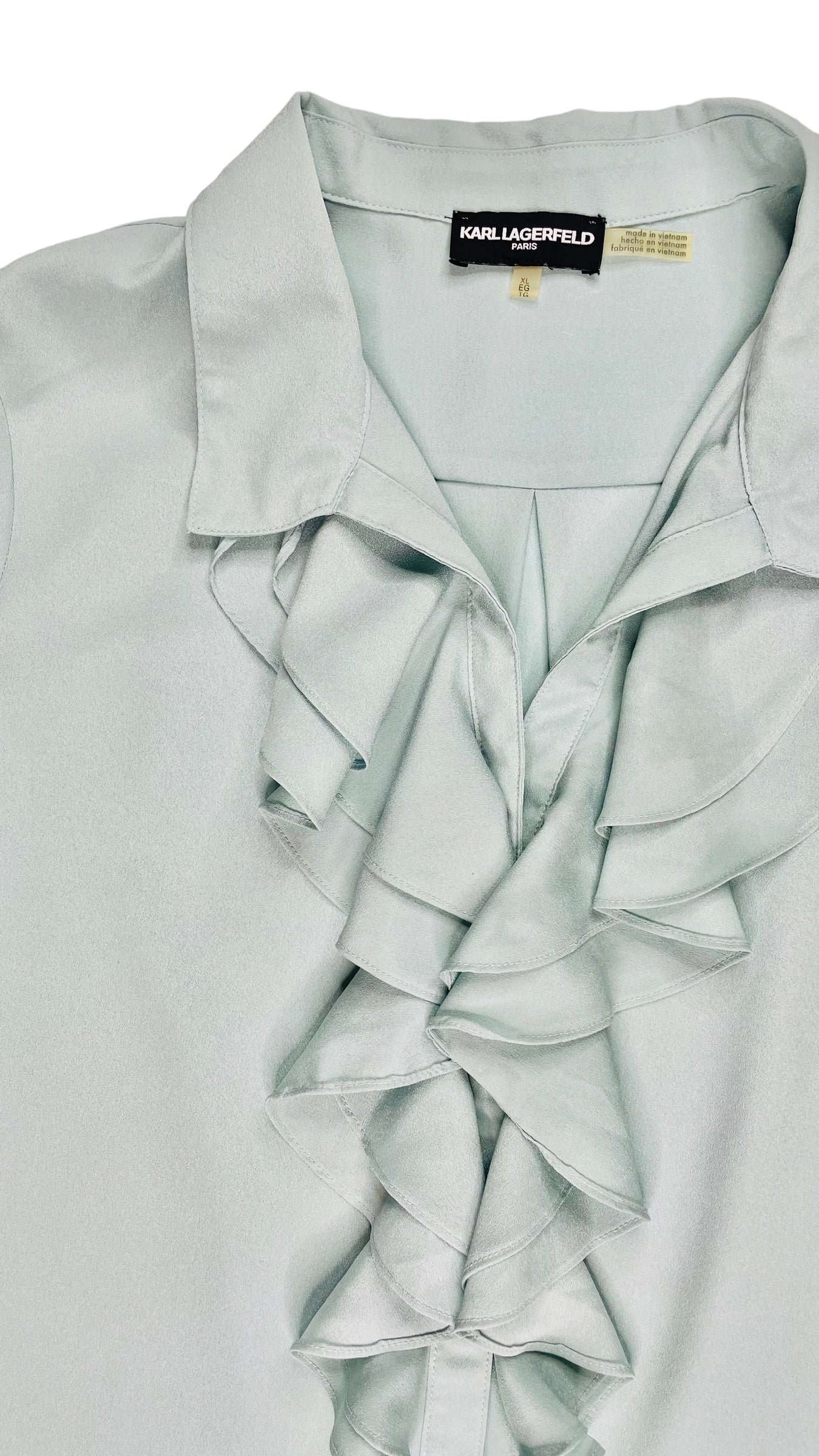 Vintage Y2K KARL LAGERFELD light blue ruffled long sleeve button up top - Size XL