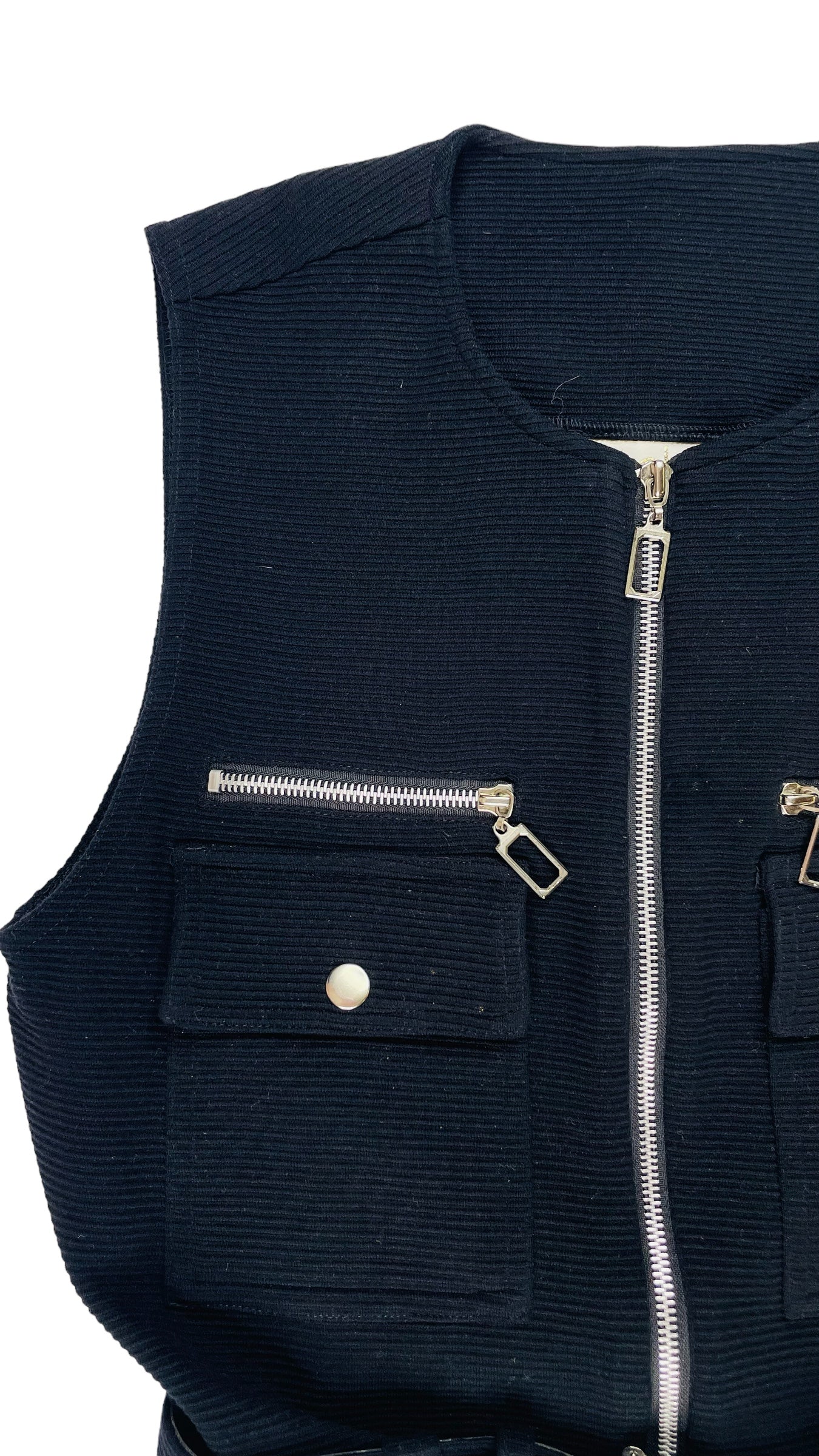 Vintage 90s black CACHE long sleeve ribbed knit jumpsuit with stirrups and vest- Size S