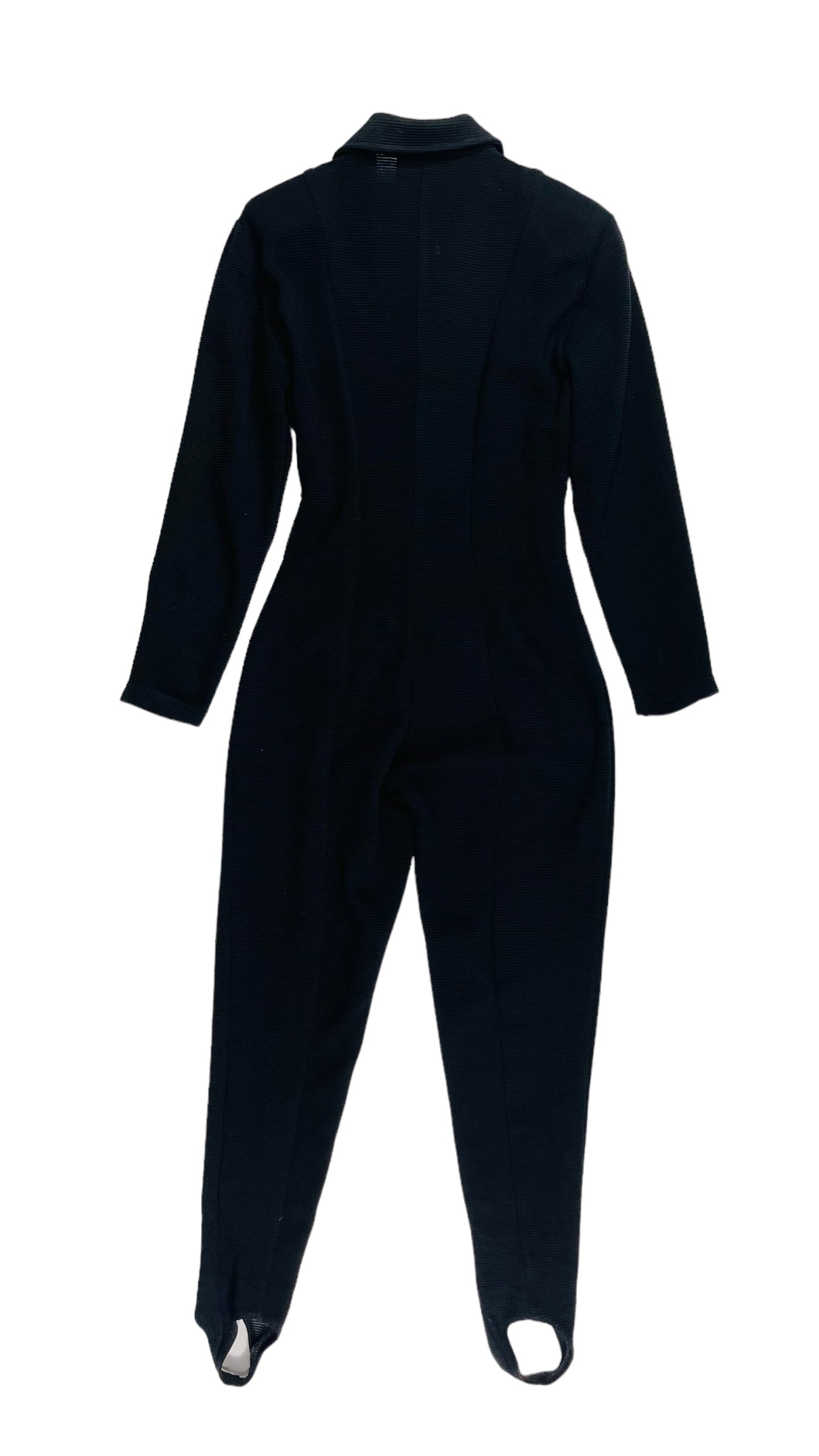 Vintage 90s black CACHE long sleeve ribbed knit jumpsuit with stirrups and vest- Size S