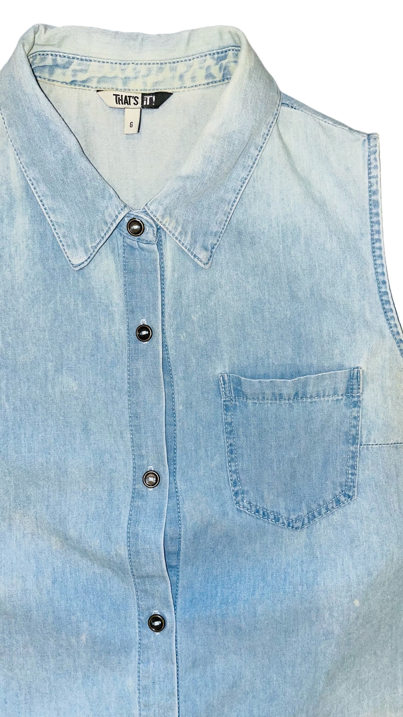Vintage 90s light blue denim button up cropped tank top - Size 6