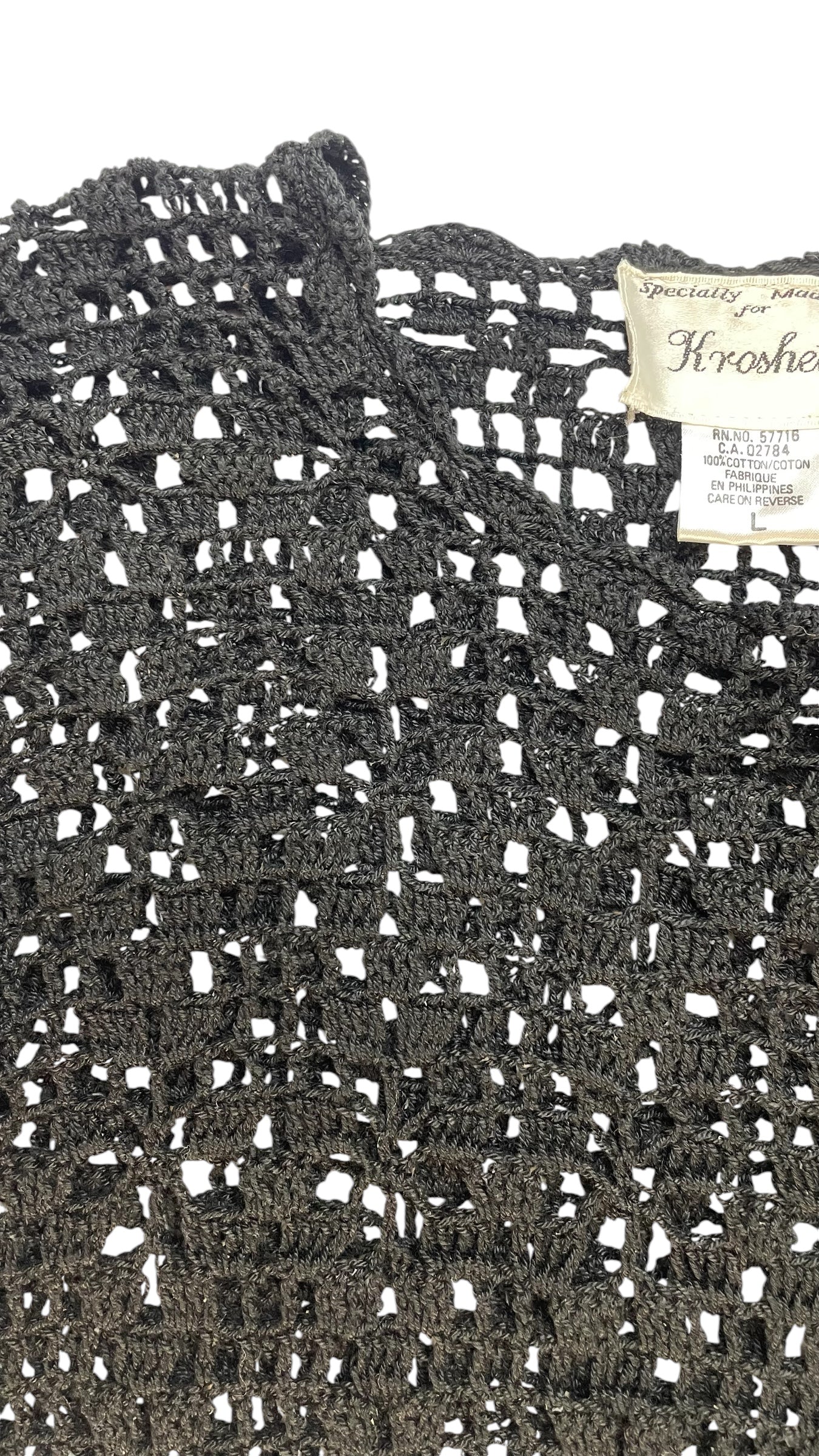 Vintage 90s black crocheted open knit long sleeve top - Size XS - M