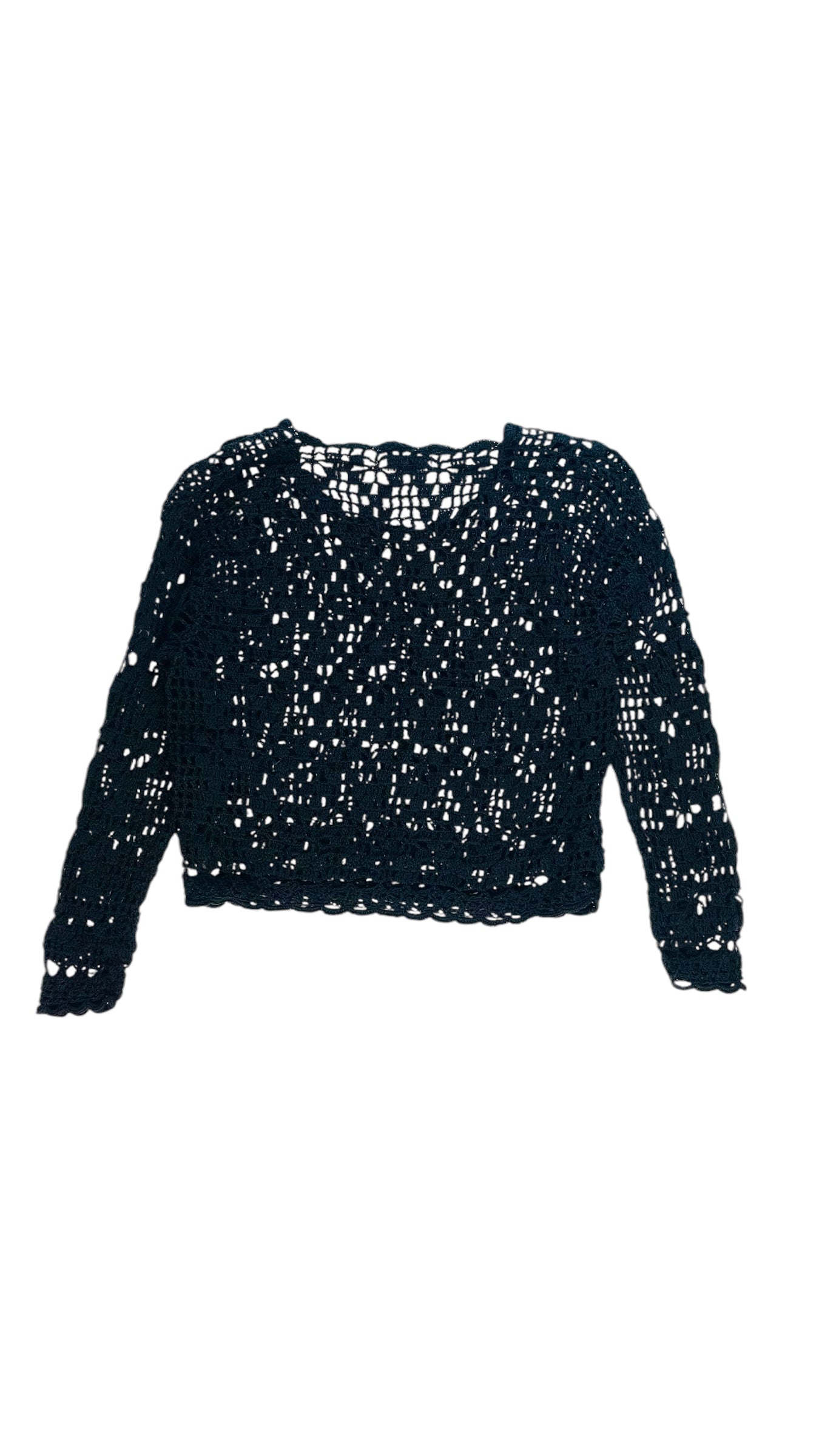 Vintage 90s black crocheted open knit long sleeve top - Size XS - M