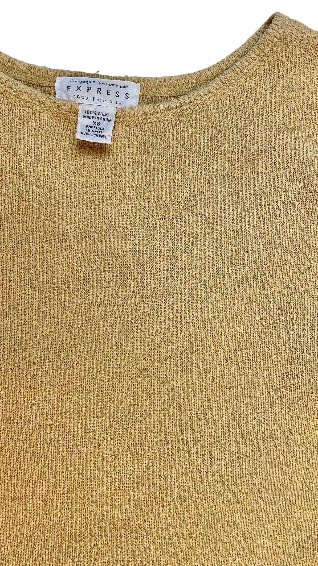 Vintage 90s EXPRESS mustard yellow silk long sleeve knit top tunic - Size XS - M