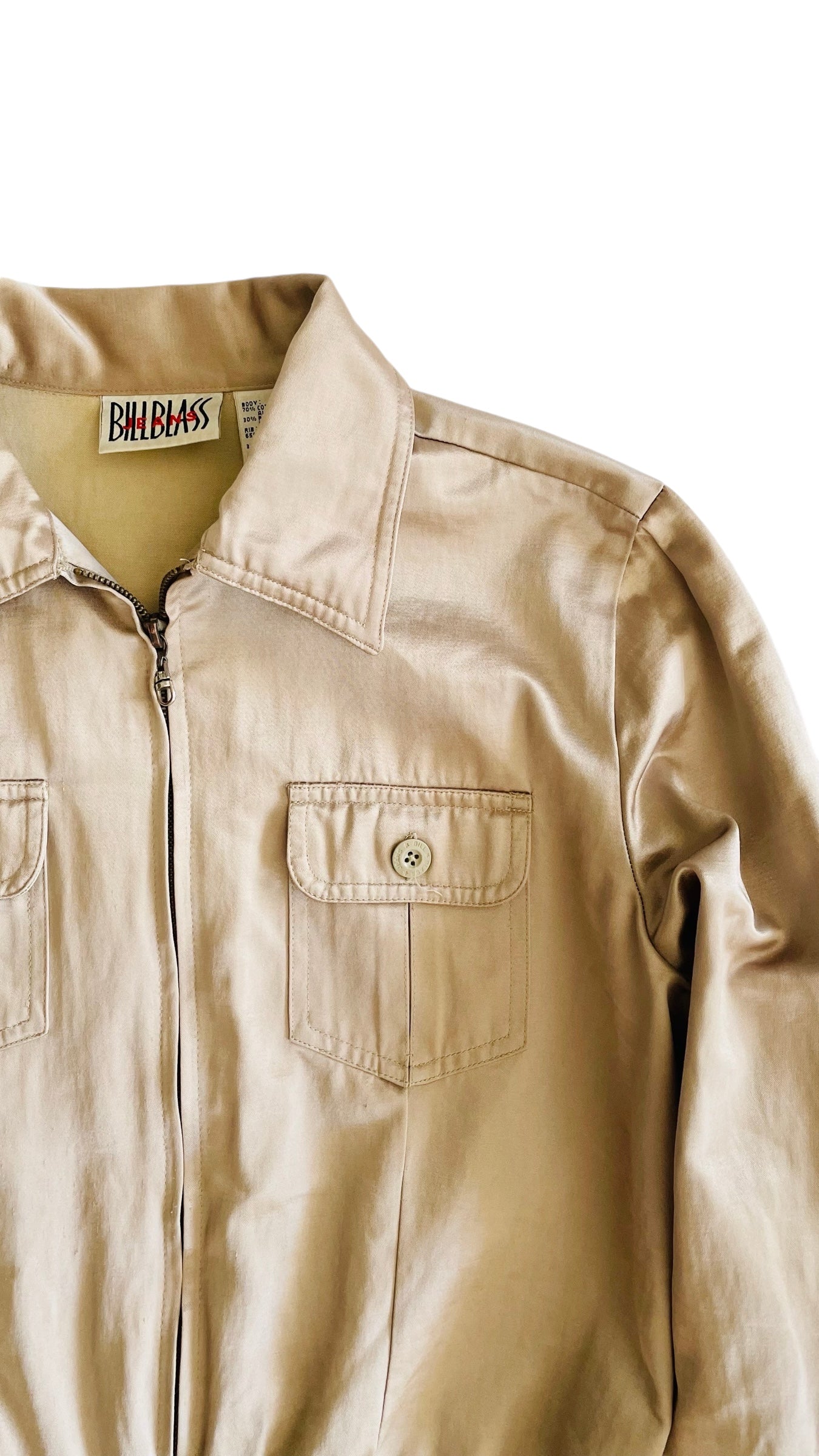 Vintage 90s BILL BLASS tan matte satin jacket - Size S