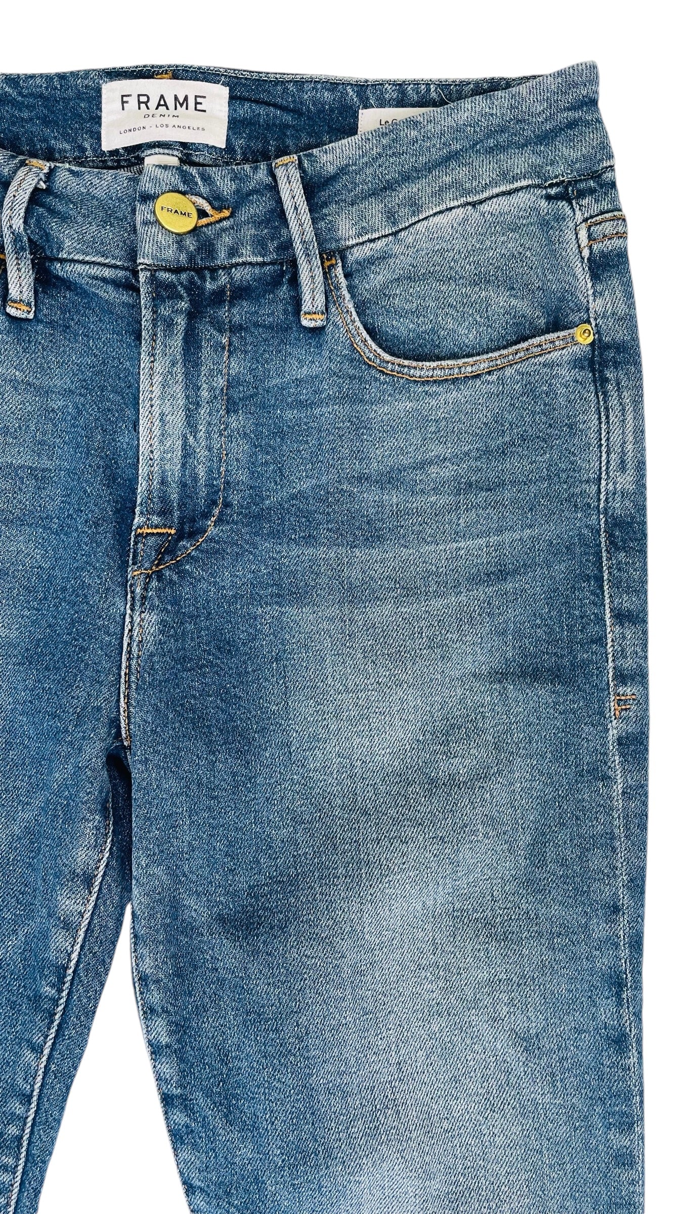 Pre-Loved FRAME mid blue le crop mini boot jeans - Size 25
