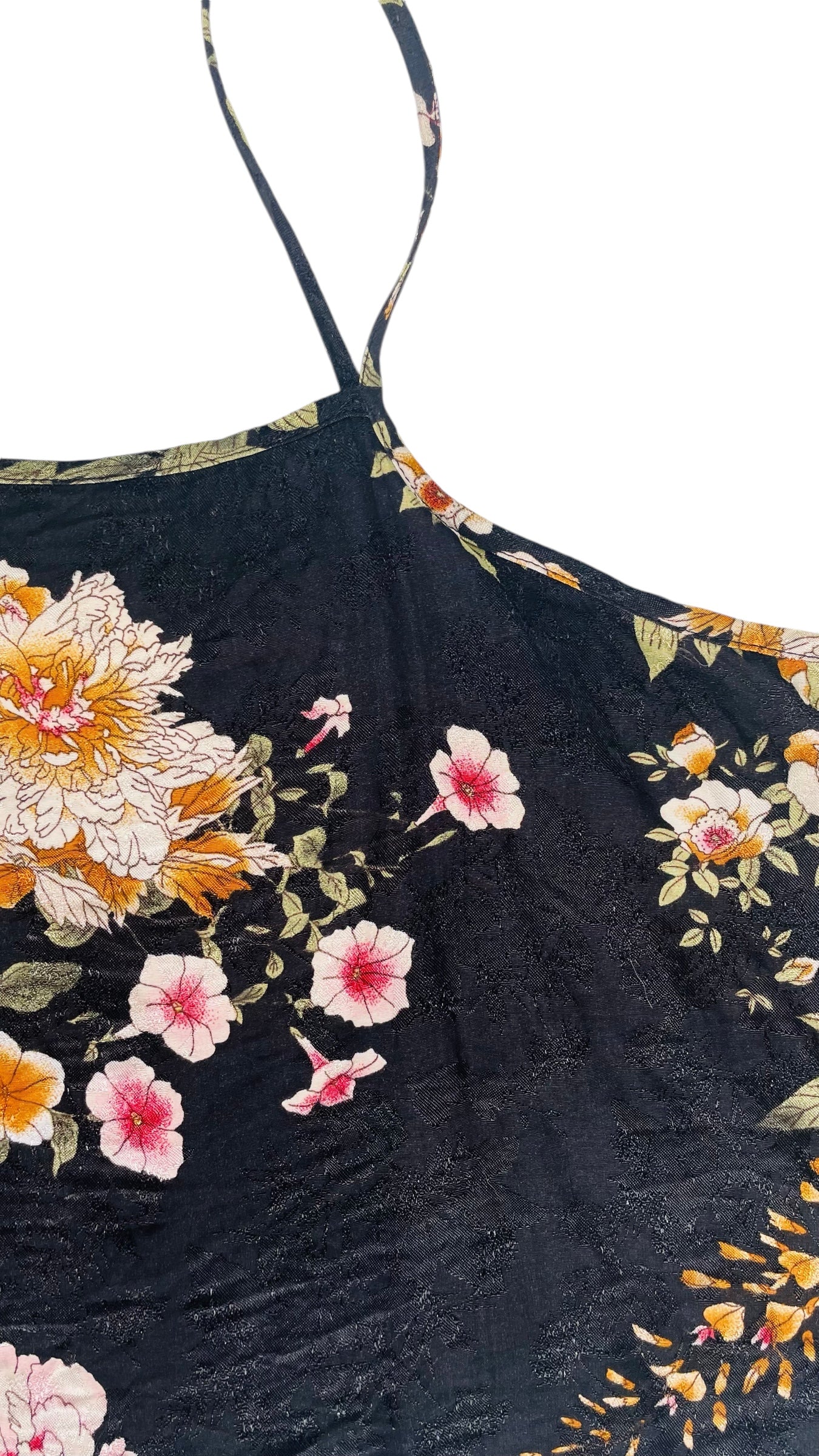 Pre-Loved black satin floral print tank top - Size 4