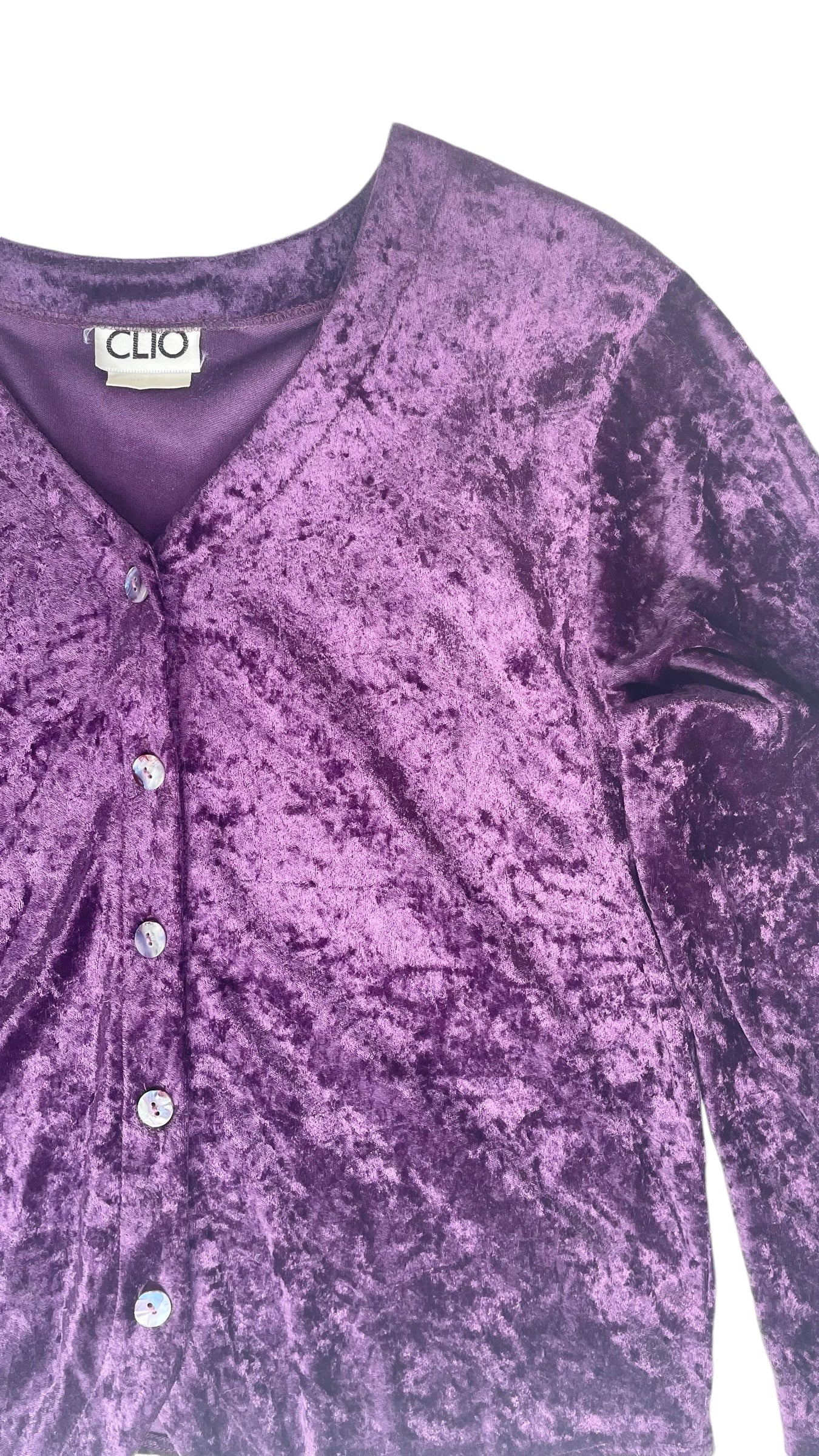 Vintage 90s purple crushed velvet button up top - Size S