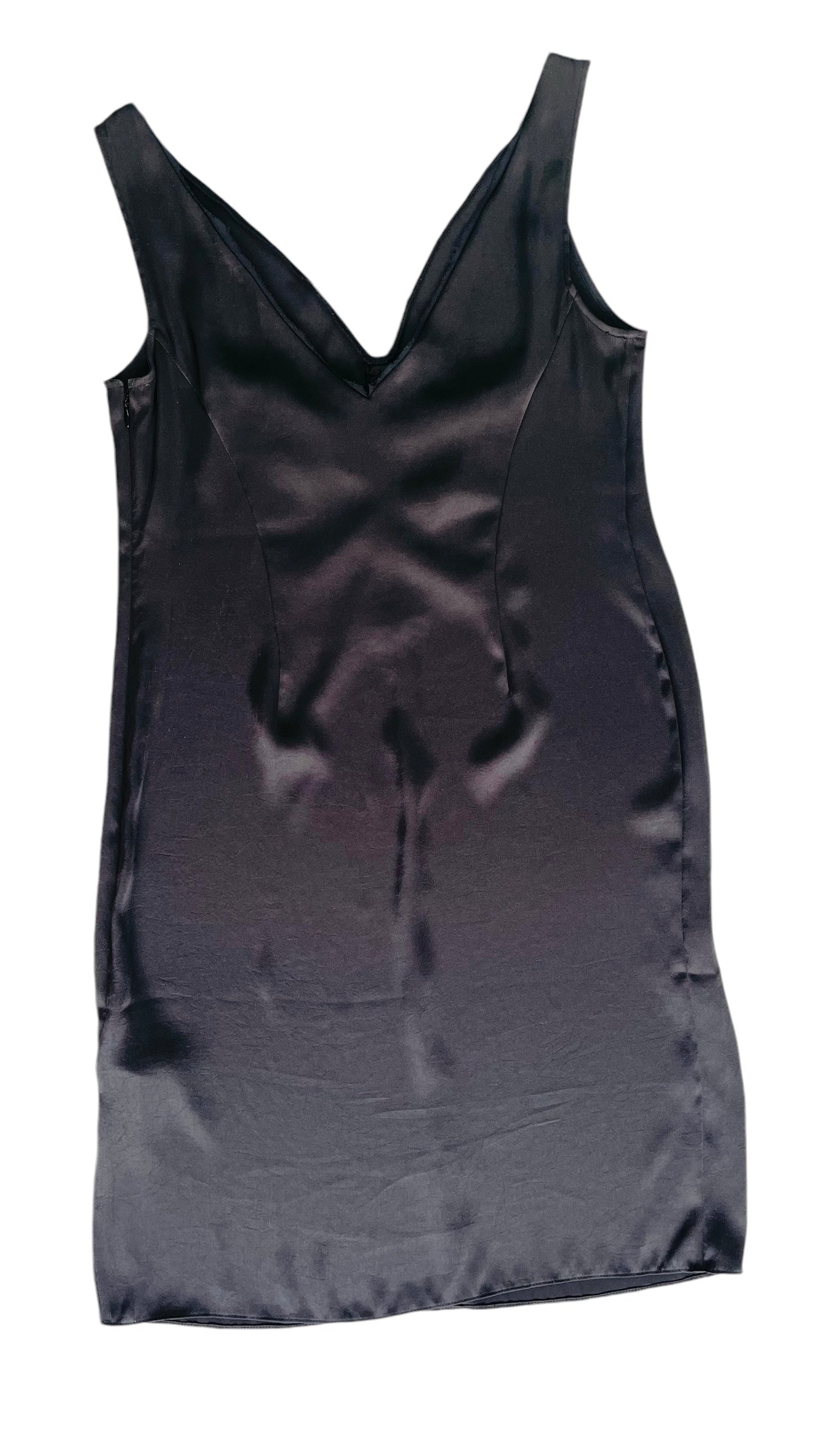 Pre-loved ALL SAINTS black satin mini tank dress - Size 6