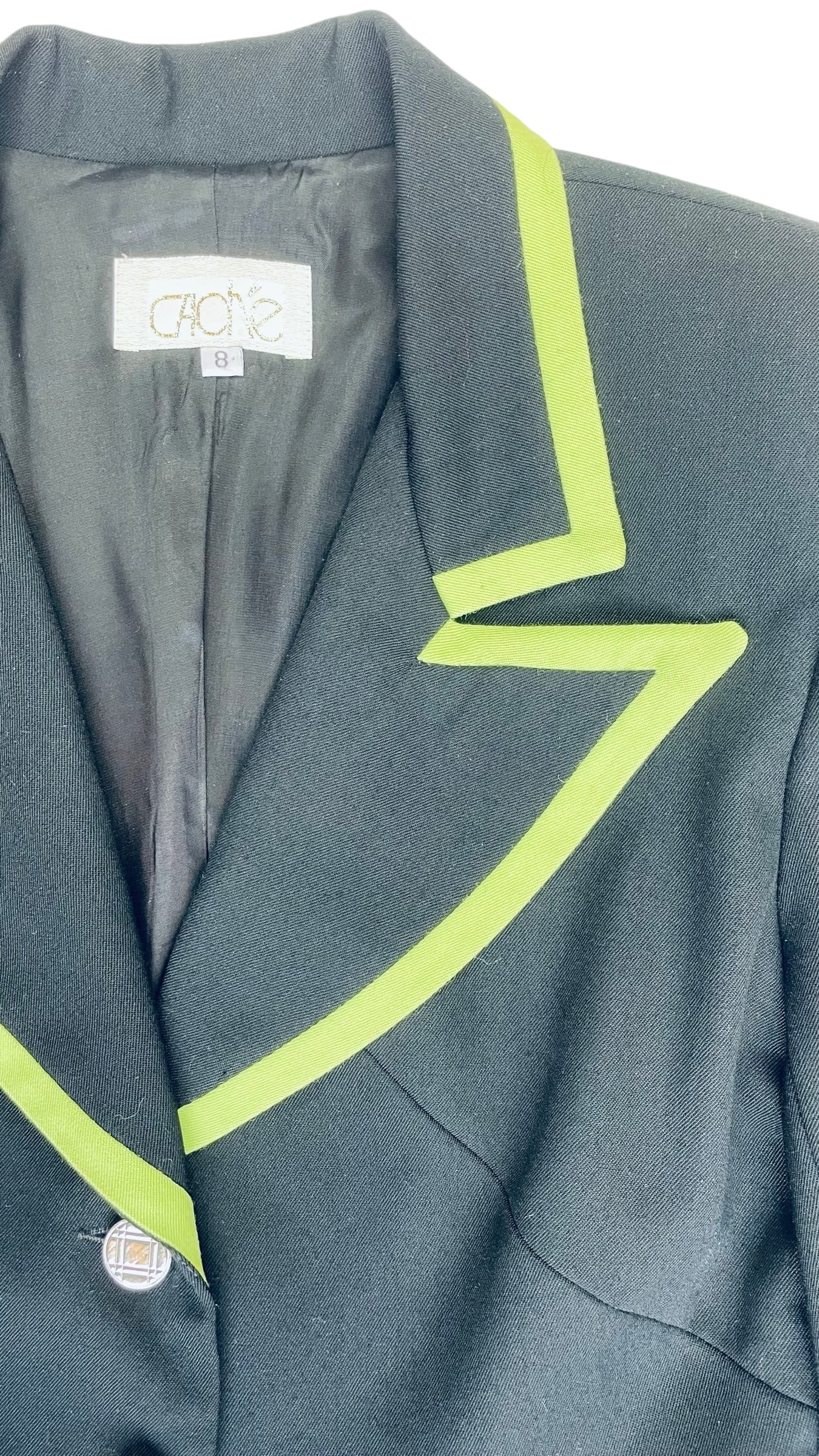 Vintage 90s CACHE back & lime green blazer with skirt set - Size 8