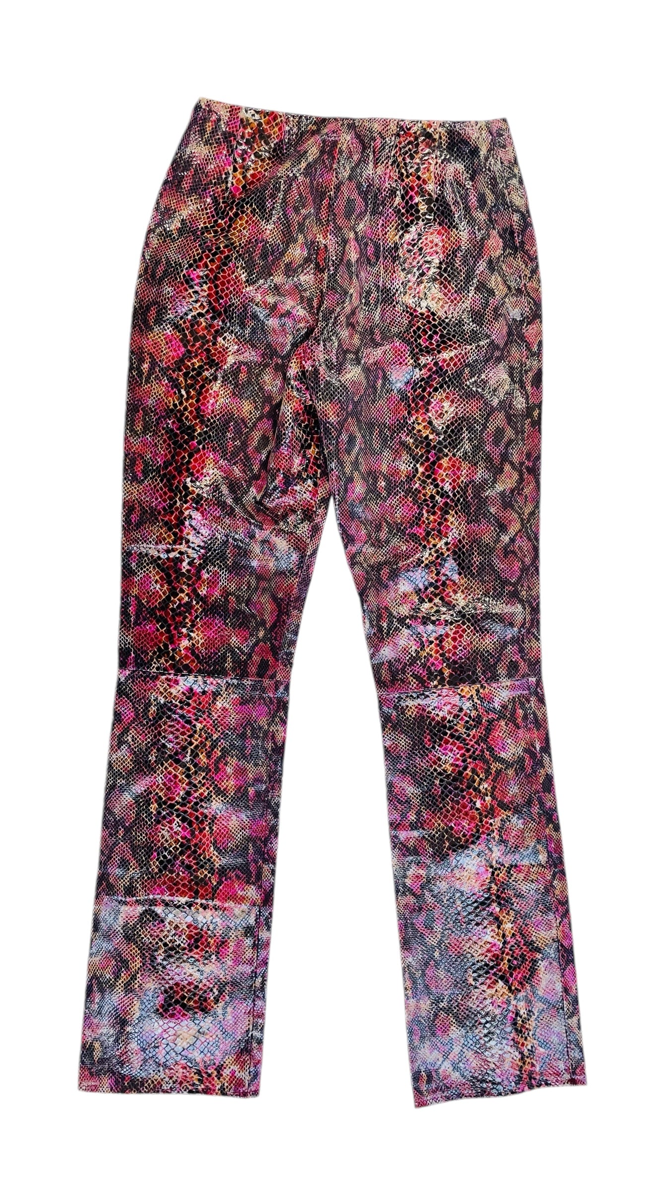 Vintage 90s CACHE pink snakeskin print leather bootcut pants - Size 4