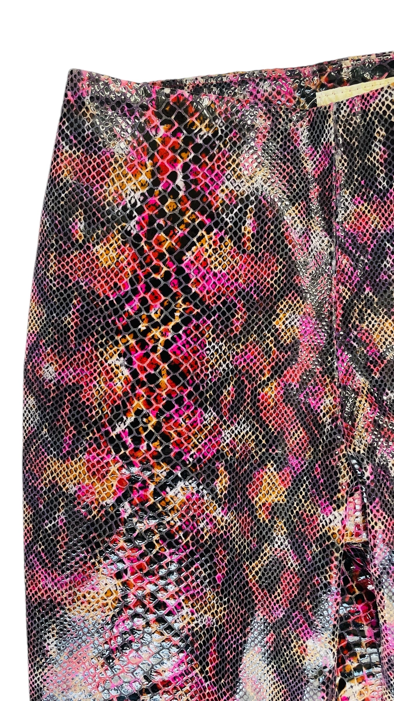 Vintage 90s CACHE pink snakeskin print leather bootcut pants - Size 4