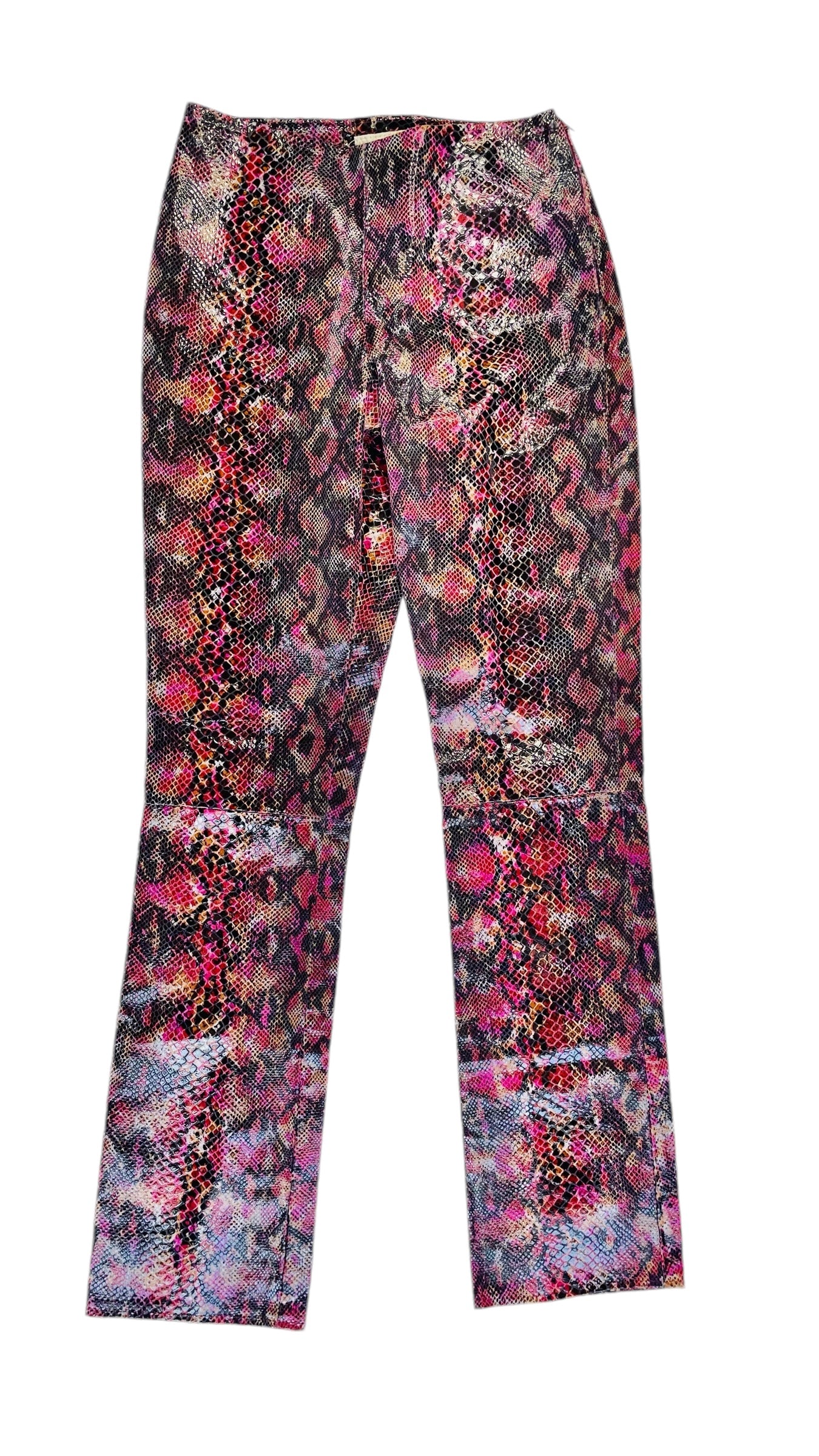 Vintage 90s CACHE pink snakeskin print leather bootcut pants - Size 4