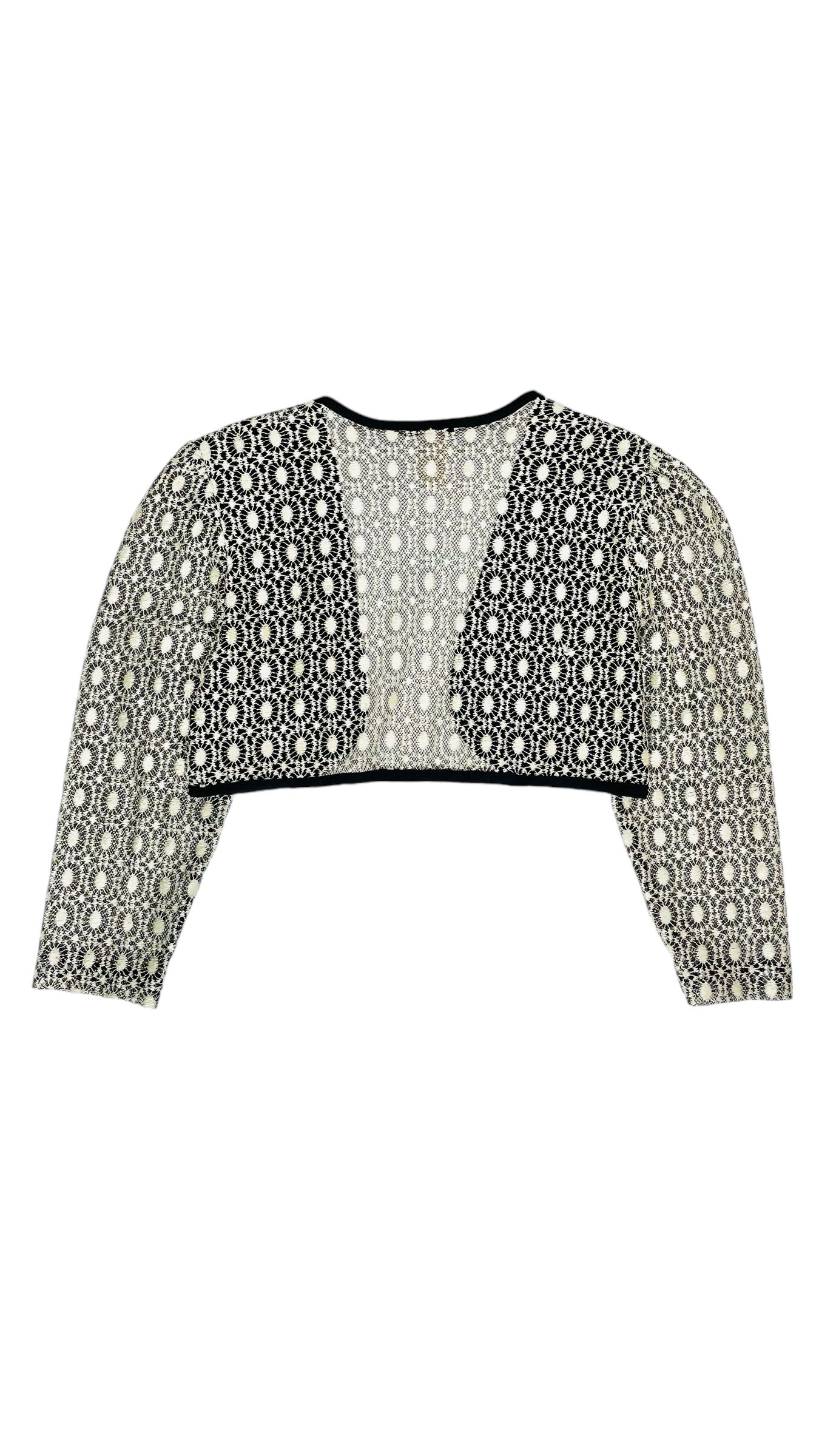 Vintage 90s black & white long sleeve lace bolero top - Size M