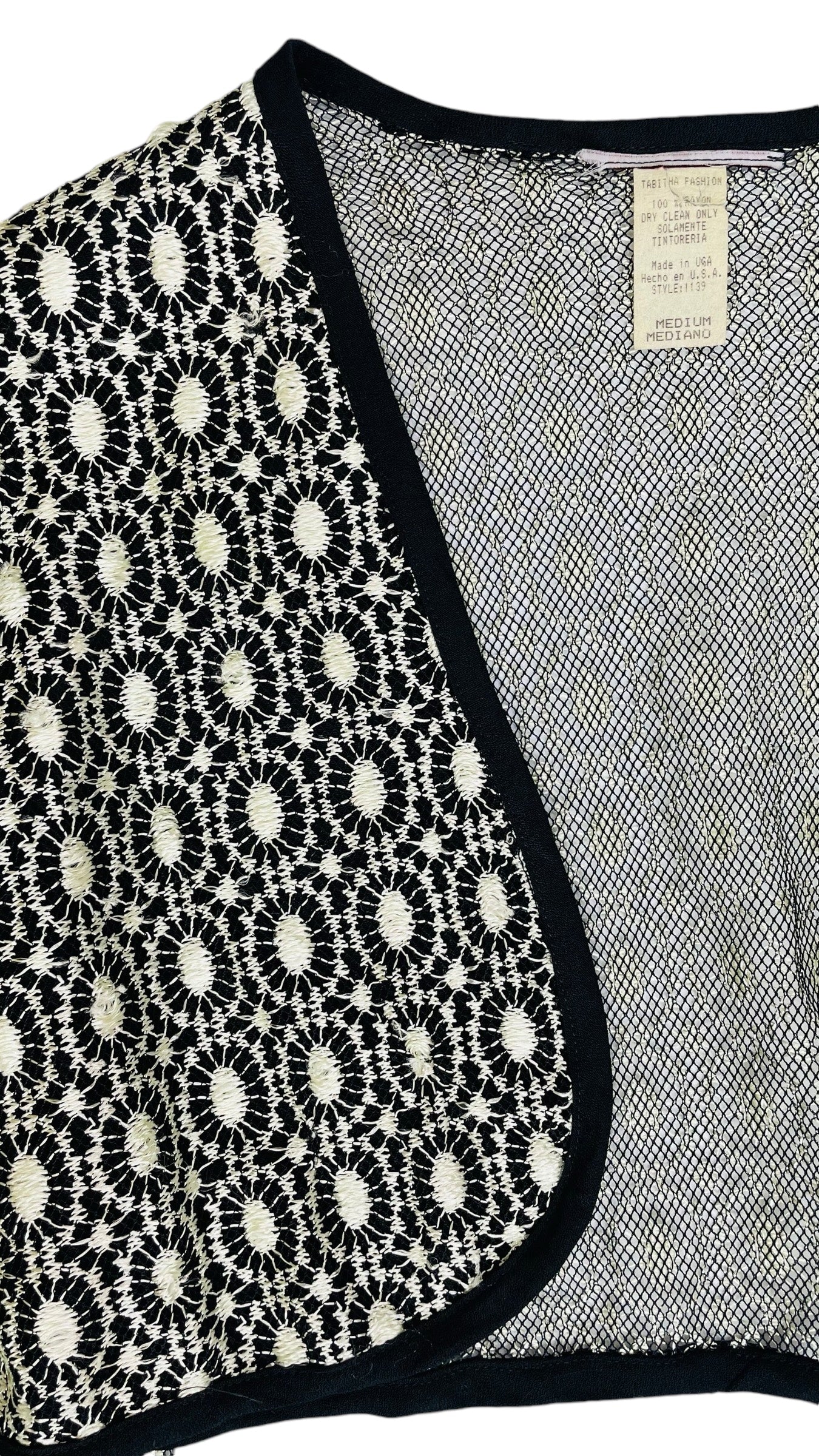 Vintage 90s black & white long sleeve lace bolero top - Size M
