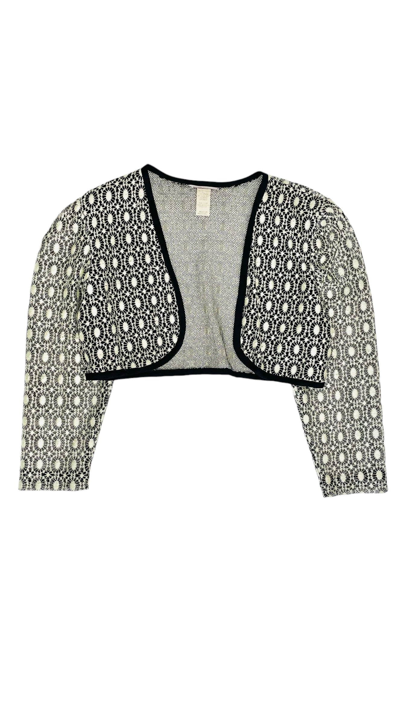 Vintage 90s black & white long sleeve lace bolero top - Size M