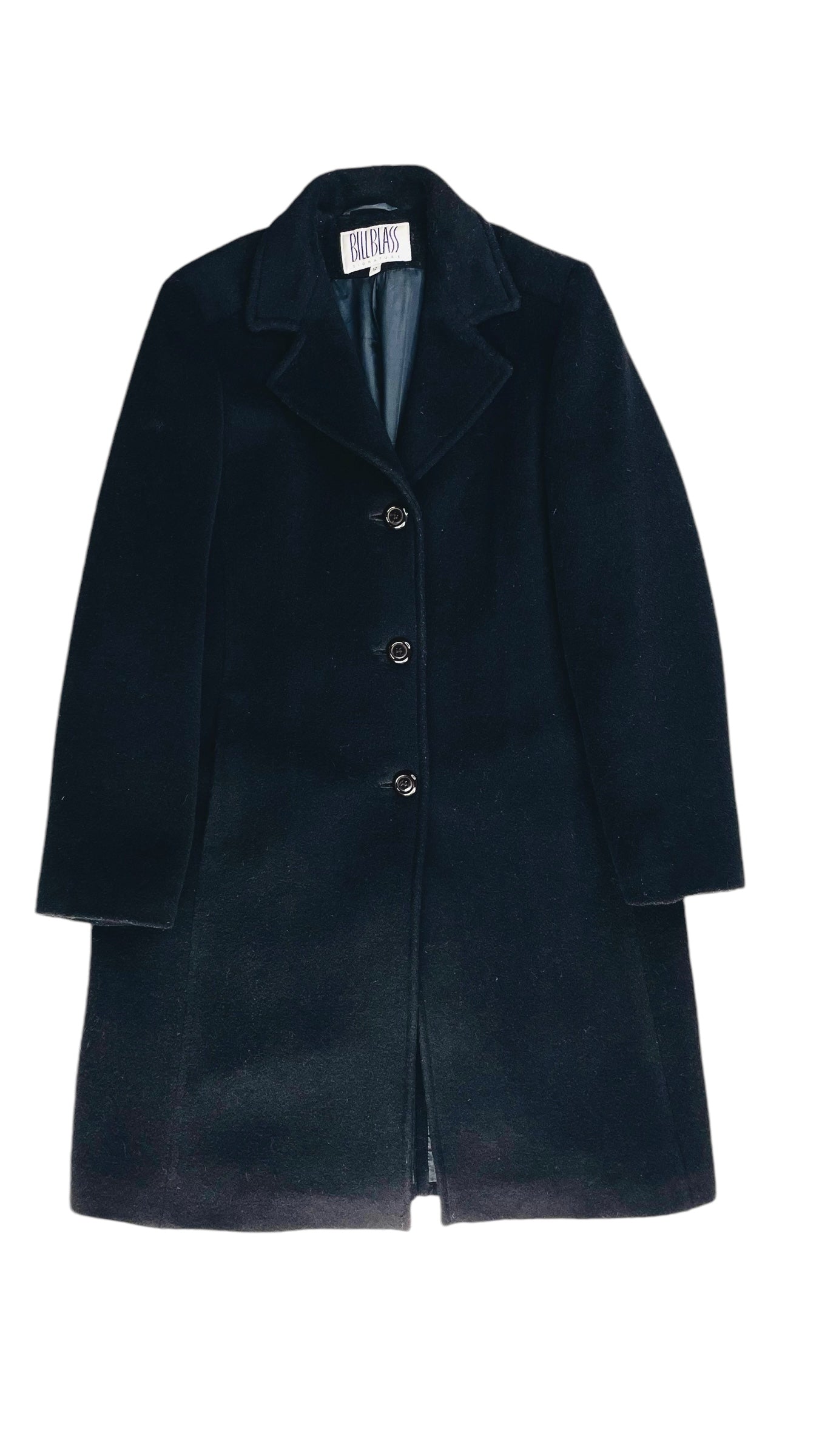 Vintage 90s BILL BLASS black wool single breast mid length coat - Size 12