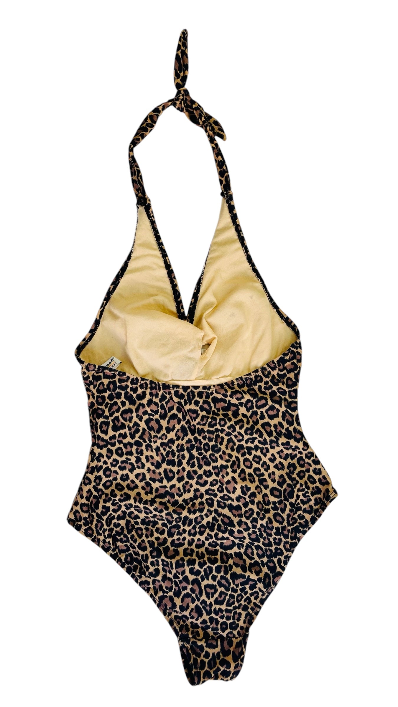 Vintage 90s Newport News brown & black cheetah print halter swimsuit - Size 8