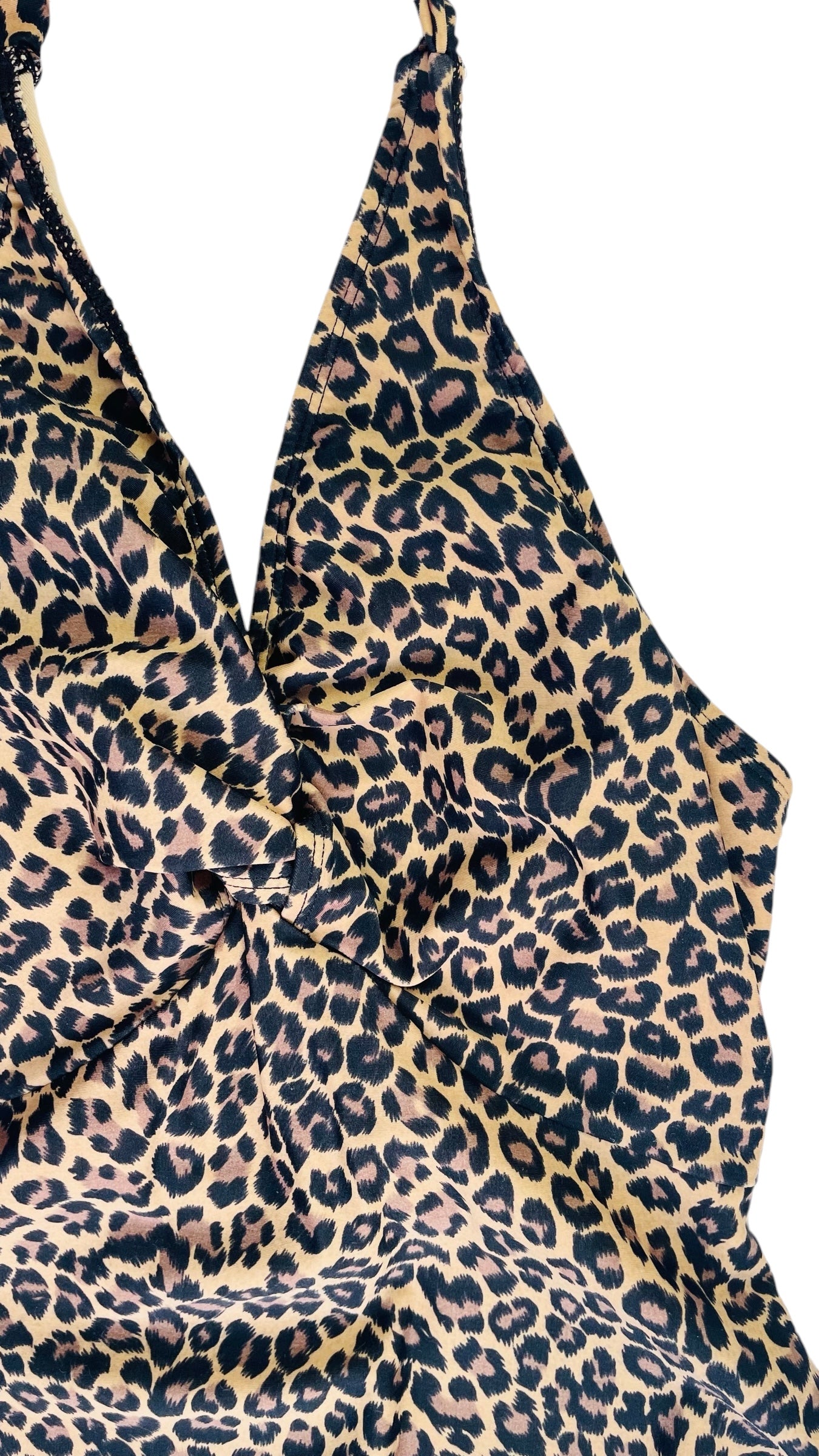 Vintage 90s Newport News brown & black cheetah print halter swimsuit - Size 8