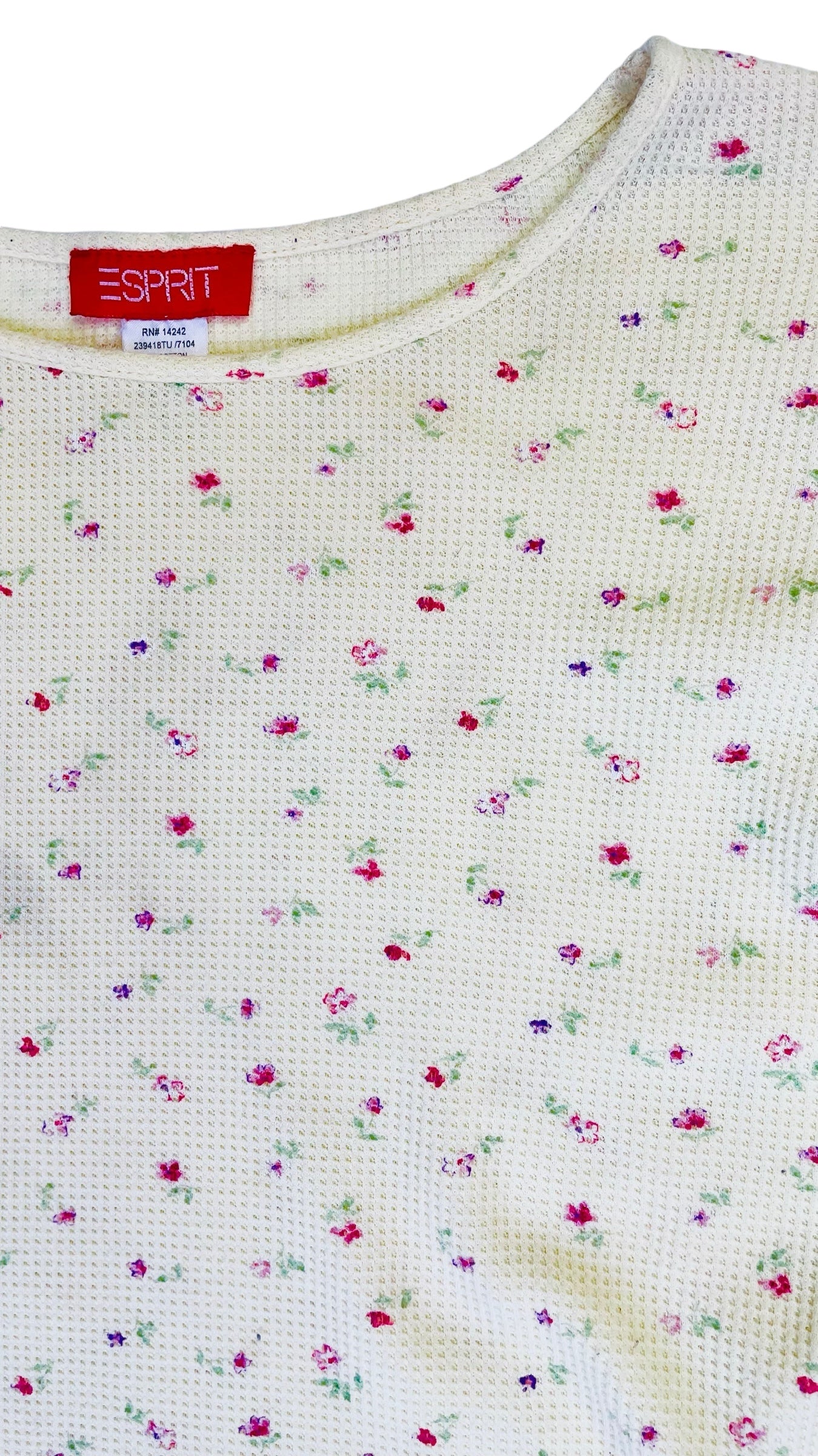Vintage Y2K ESPRIT yellow floral waffle knit top - Size XL