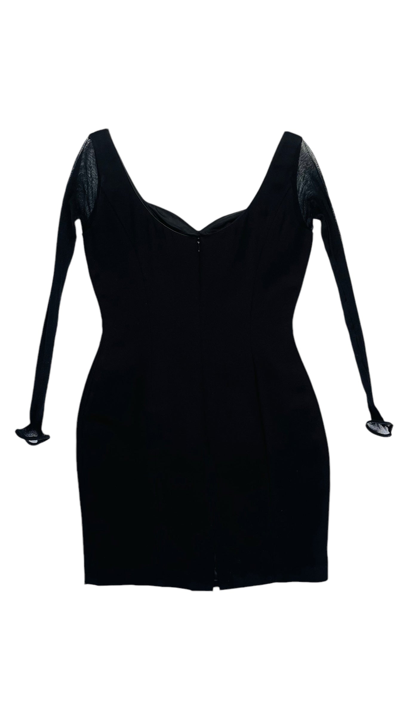 Vintage 90s black mesh long sleeve mini dress - Size M