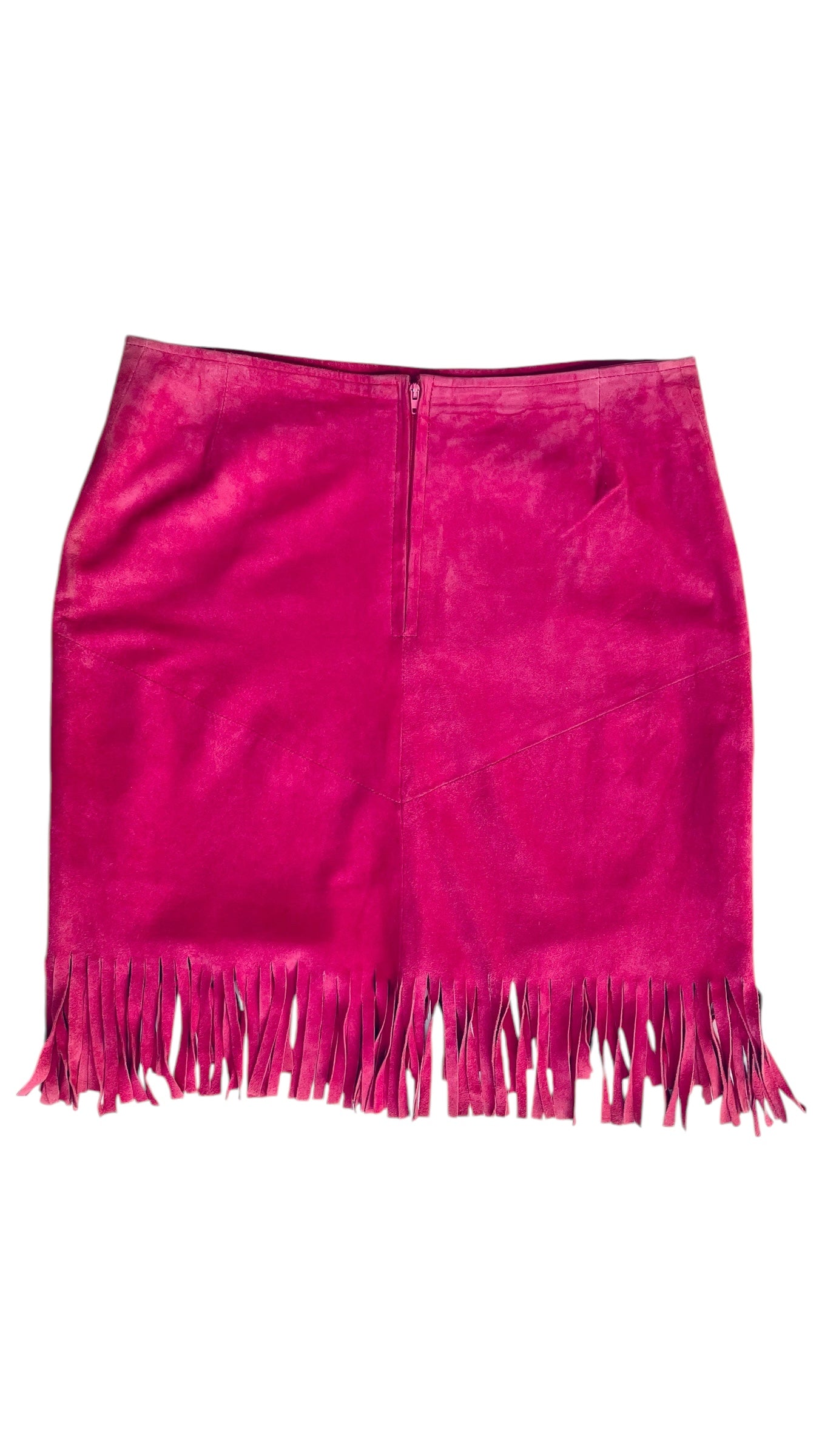 Vintage 90s pink suede mini skirt with fringe - Size 40