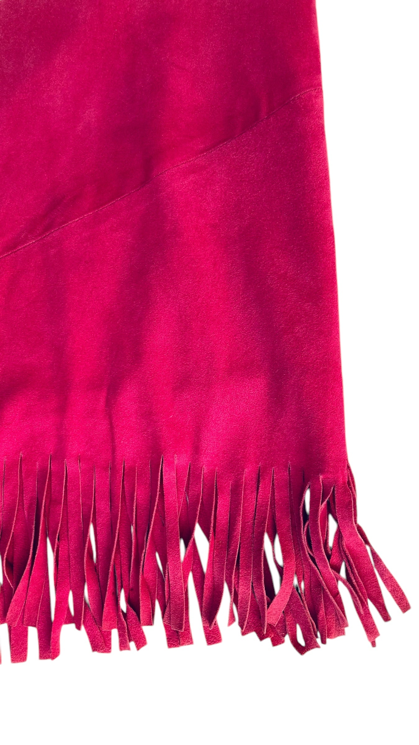 Vintage 90s pink suede mini skirt with fringe - Size 40