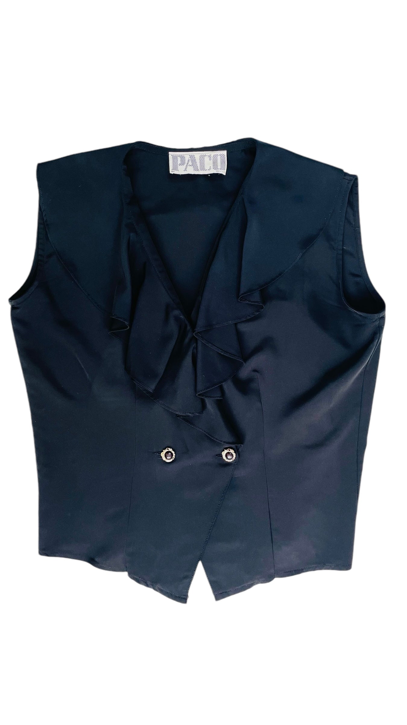 Vintage 90s black tank top/vest with ruffled collar - Size XL