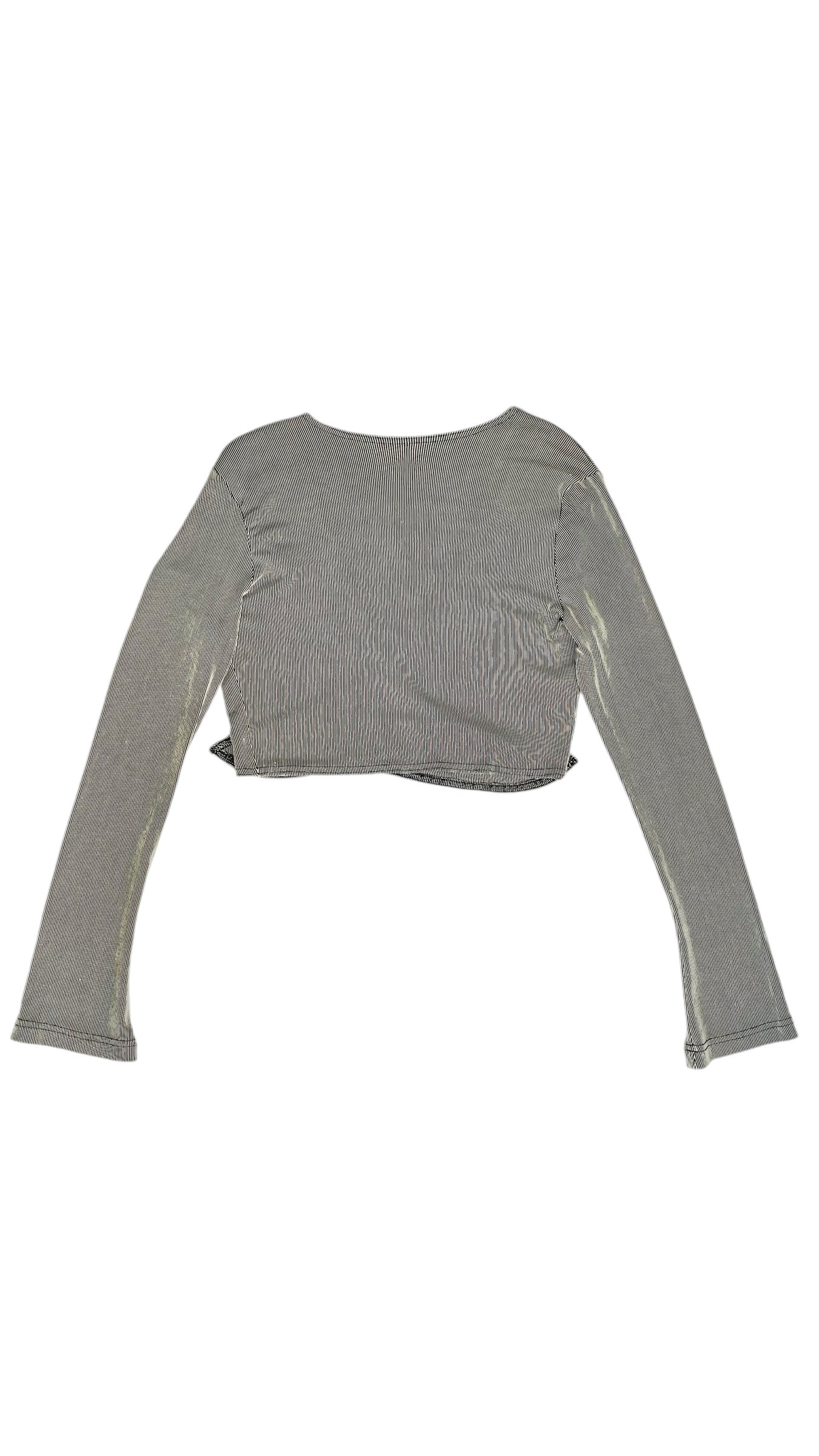 Vintage 90s grey knit long sleeve tie up crop top - Size XS