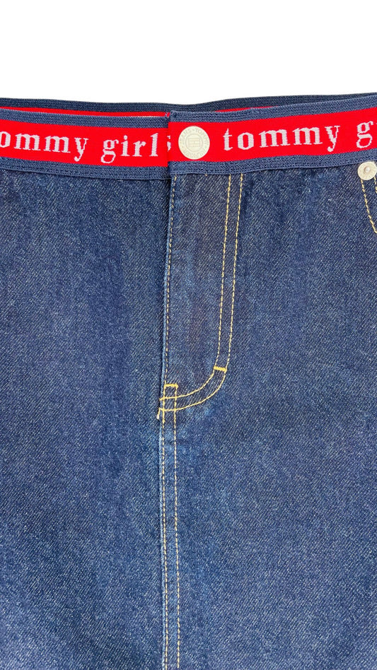Vintage Y2K TOMMY GIRL logo dark blue denim mini skirt - Size 11