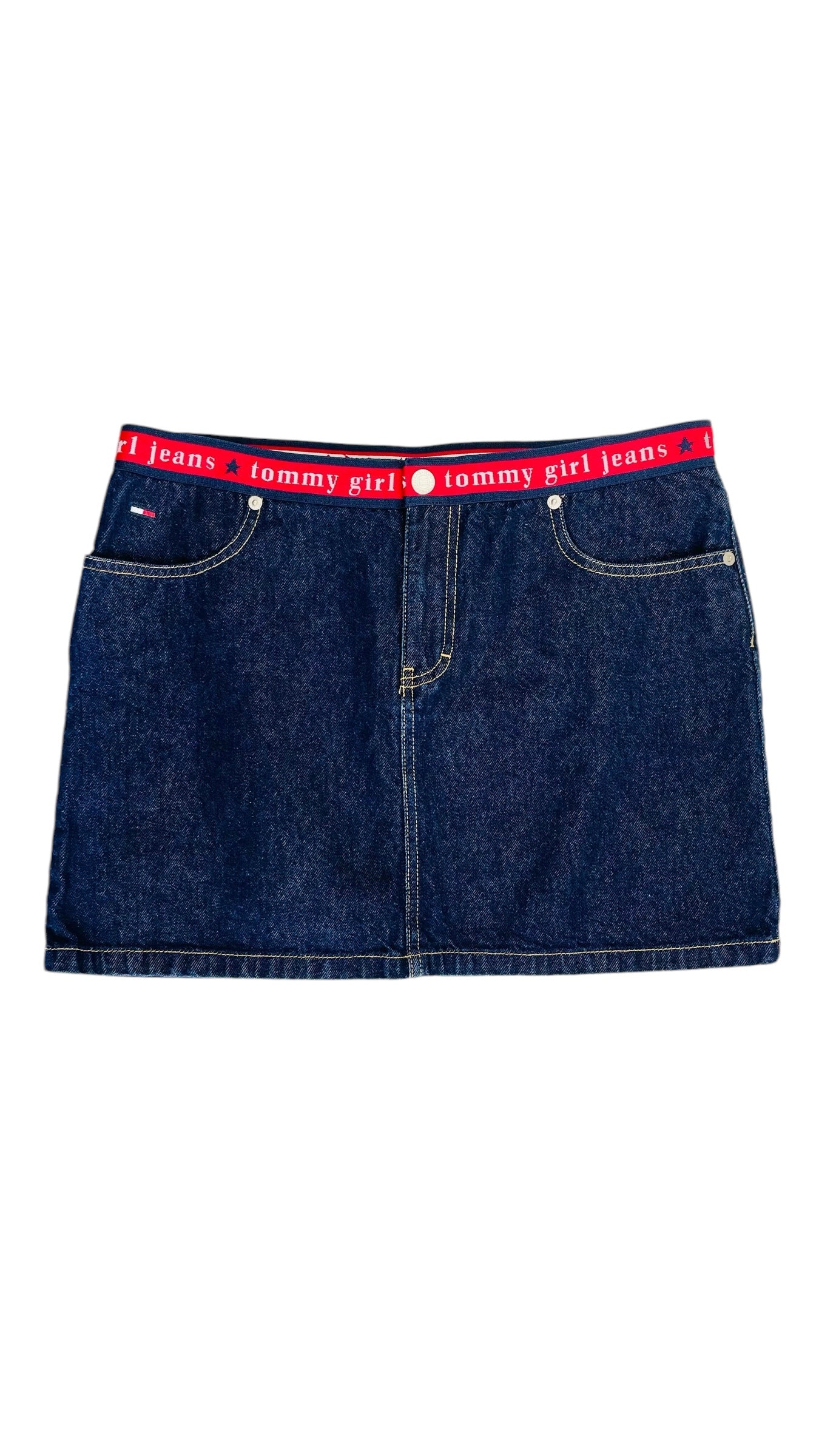 Vintage Y2K TOMMY GIRL logo dark blue denim mini skirt - Size 11