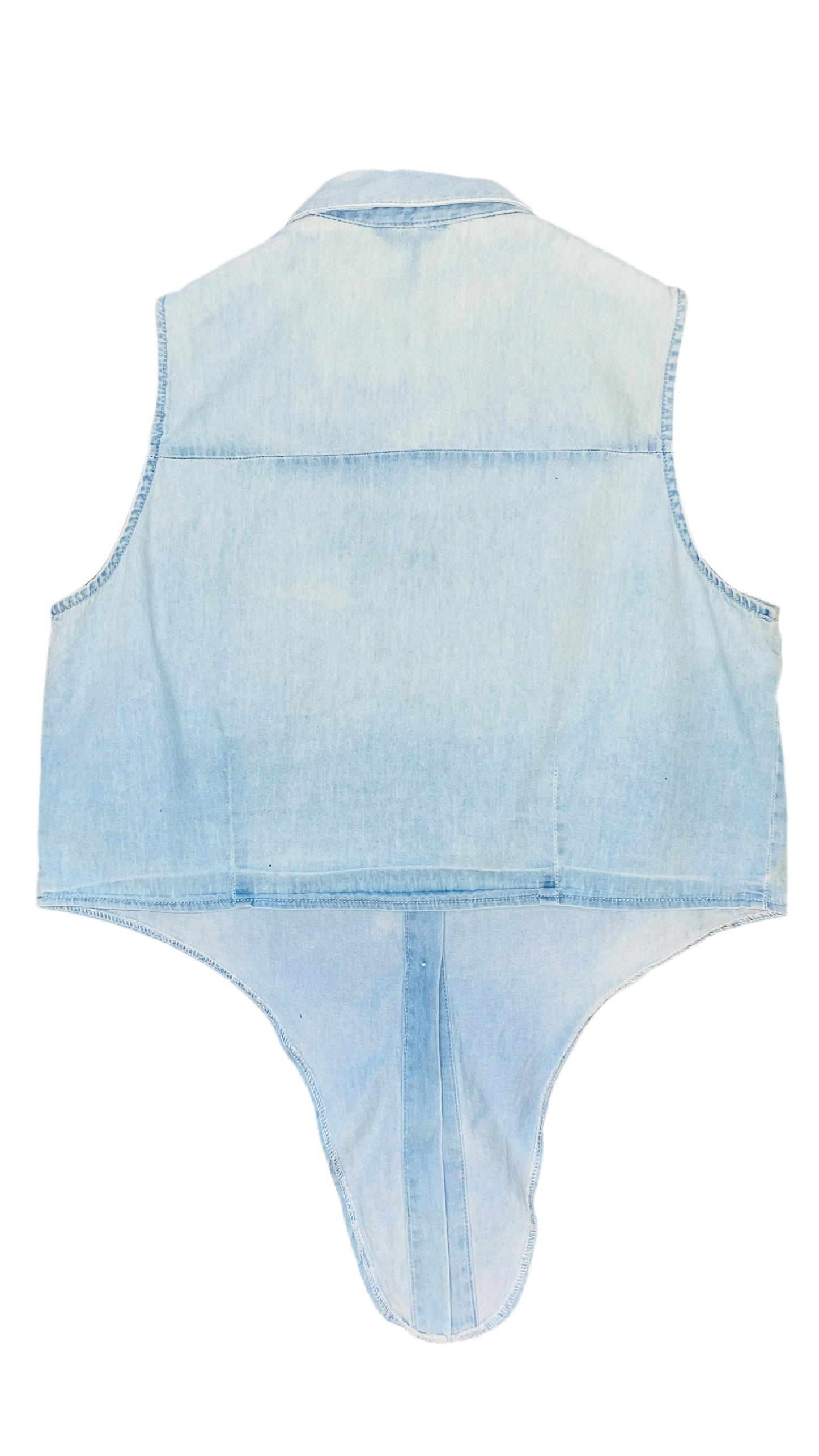 Vintage 90s light blue denim button up cropped tank top - Size 6