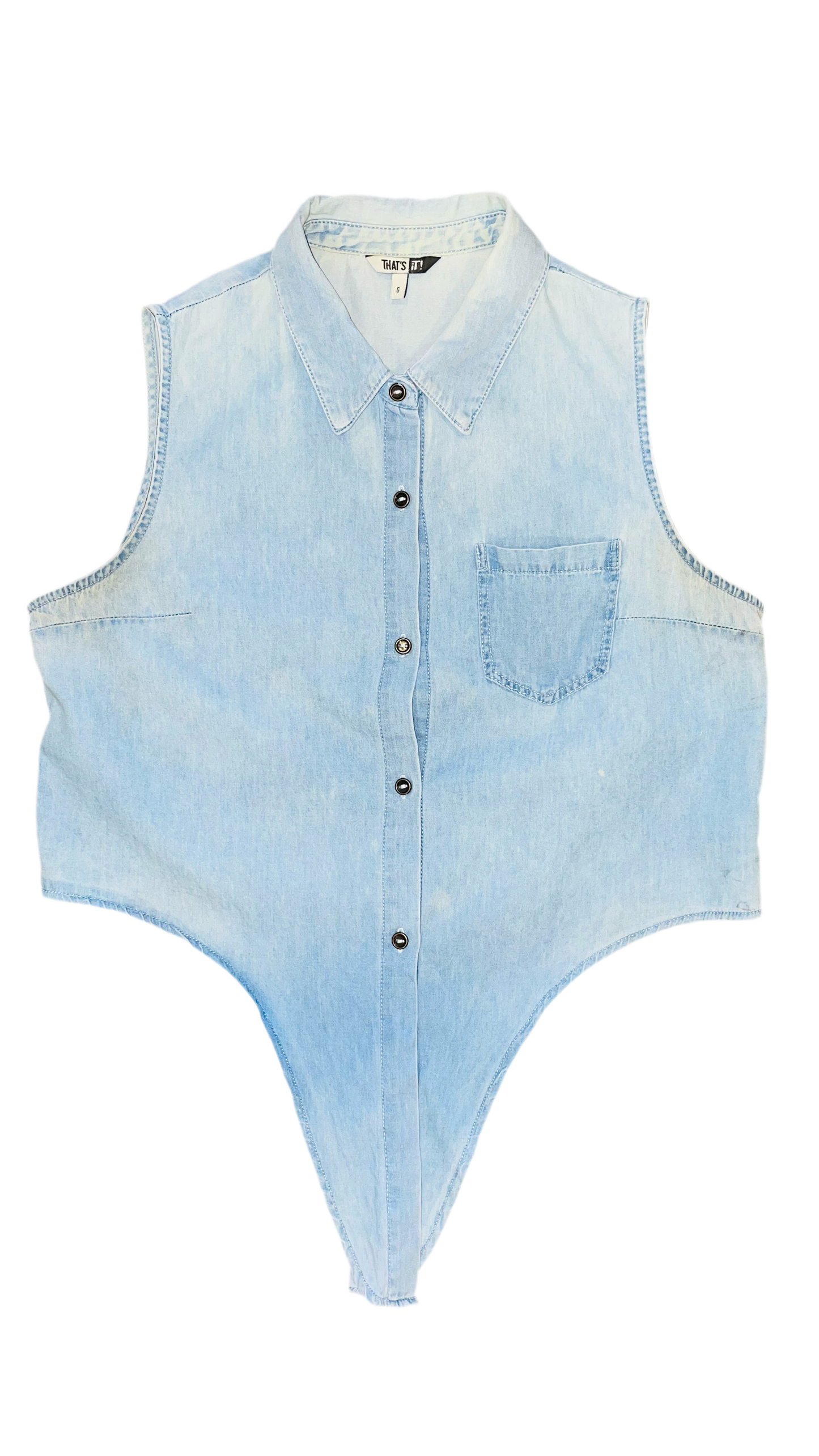 Vintage 90s light blue denim button up cropped tank top - Size 6