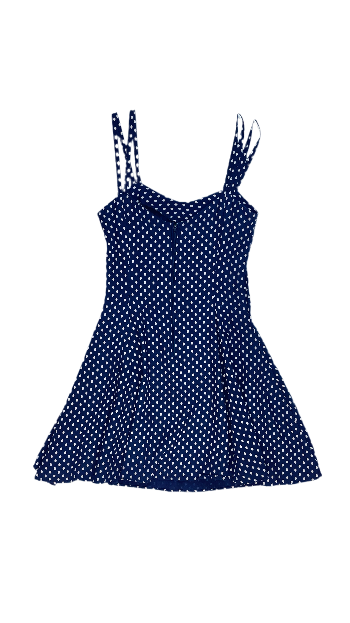 Vintage 90s ALL THAT JAZZ navy & white polka dot print tank mini skater dress - Size 5/6