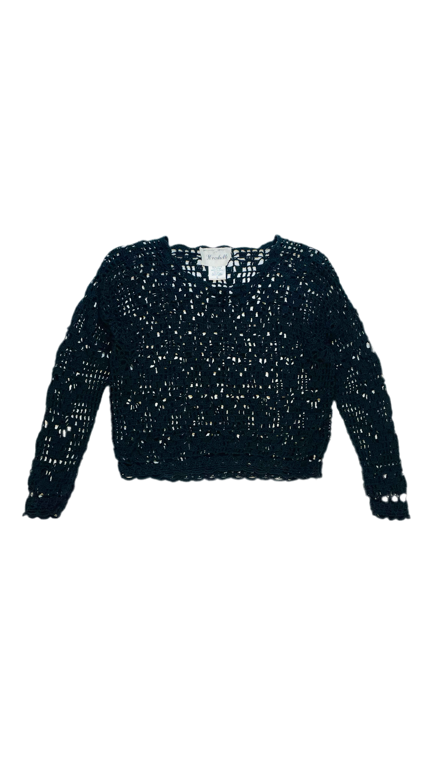 Vintage 90s black crocheted open knit long sleeve top - Size XS - M